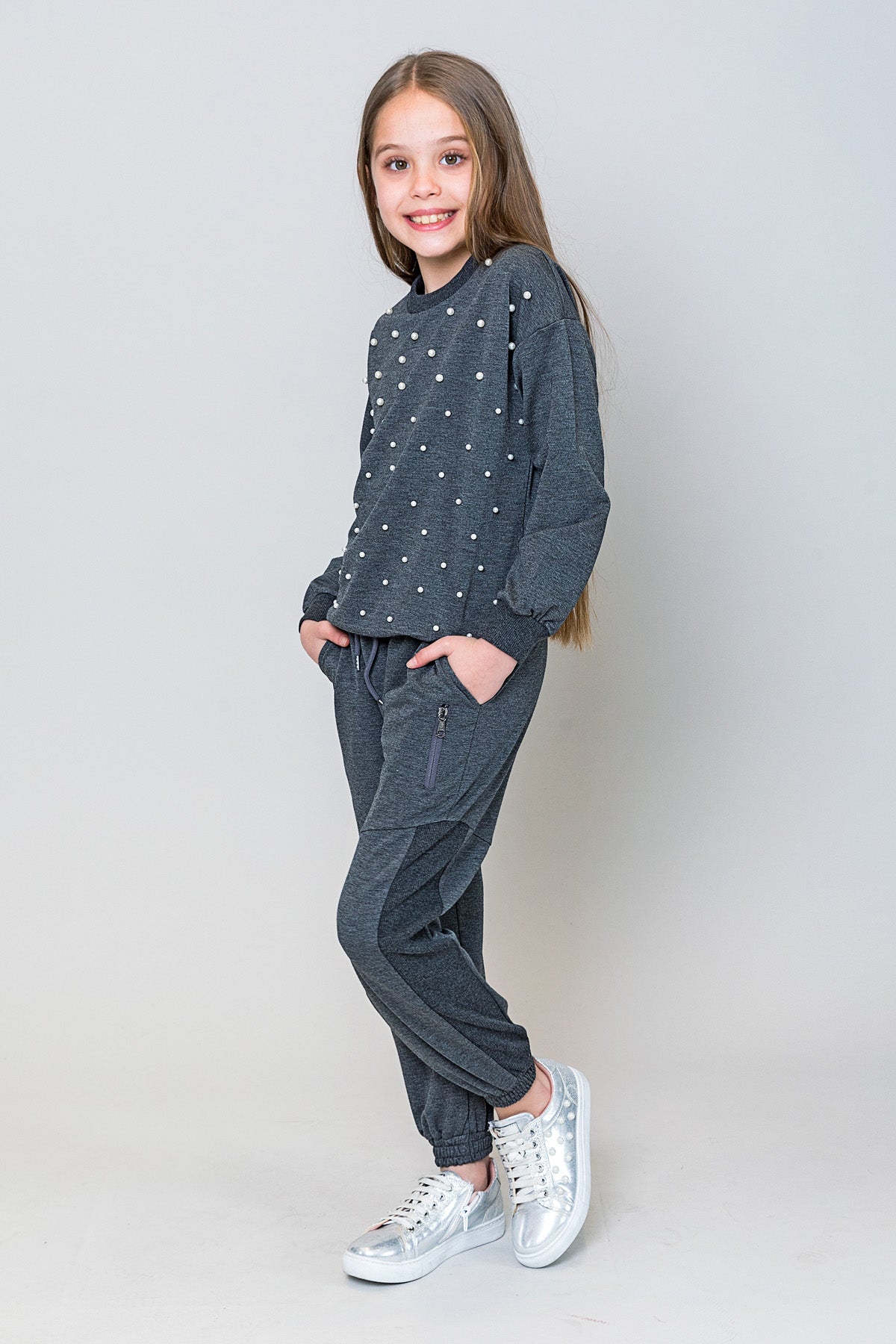 InCity Kids Kız Çocuk İncili Sweatshirt