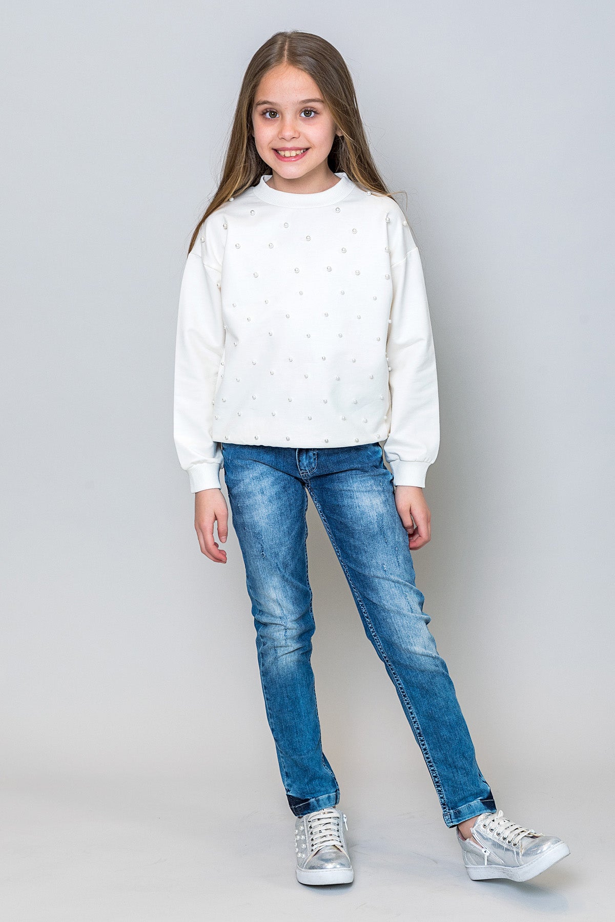 InCity Kids Kız Çocuk İncili Sweatshirt