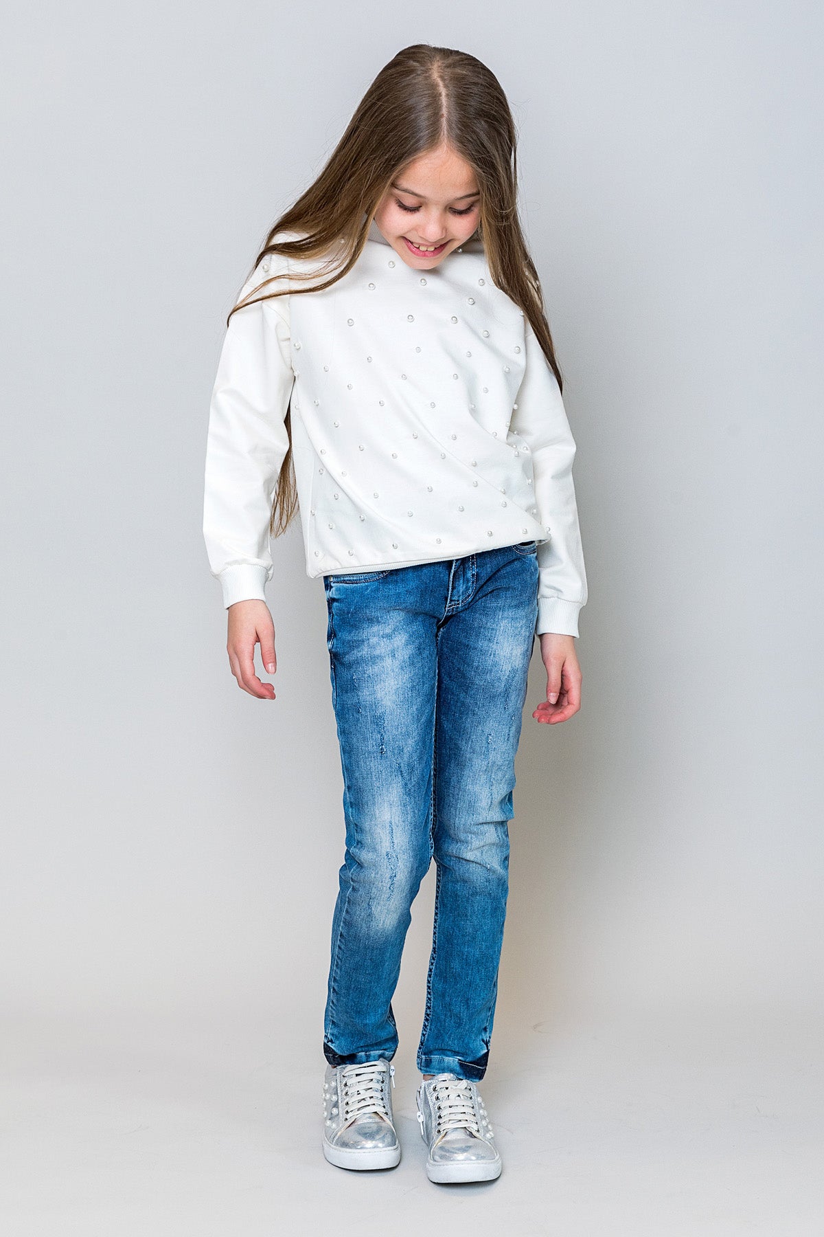 InCity Kids Kız Çocuk İncili Sweatshirt