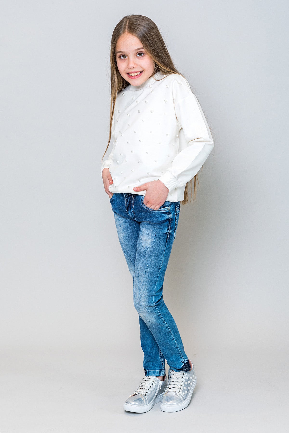 InCity Kids Kız Çocuk İncili Sweatshirt