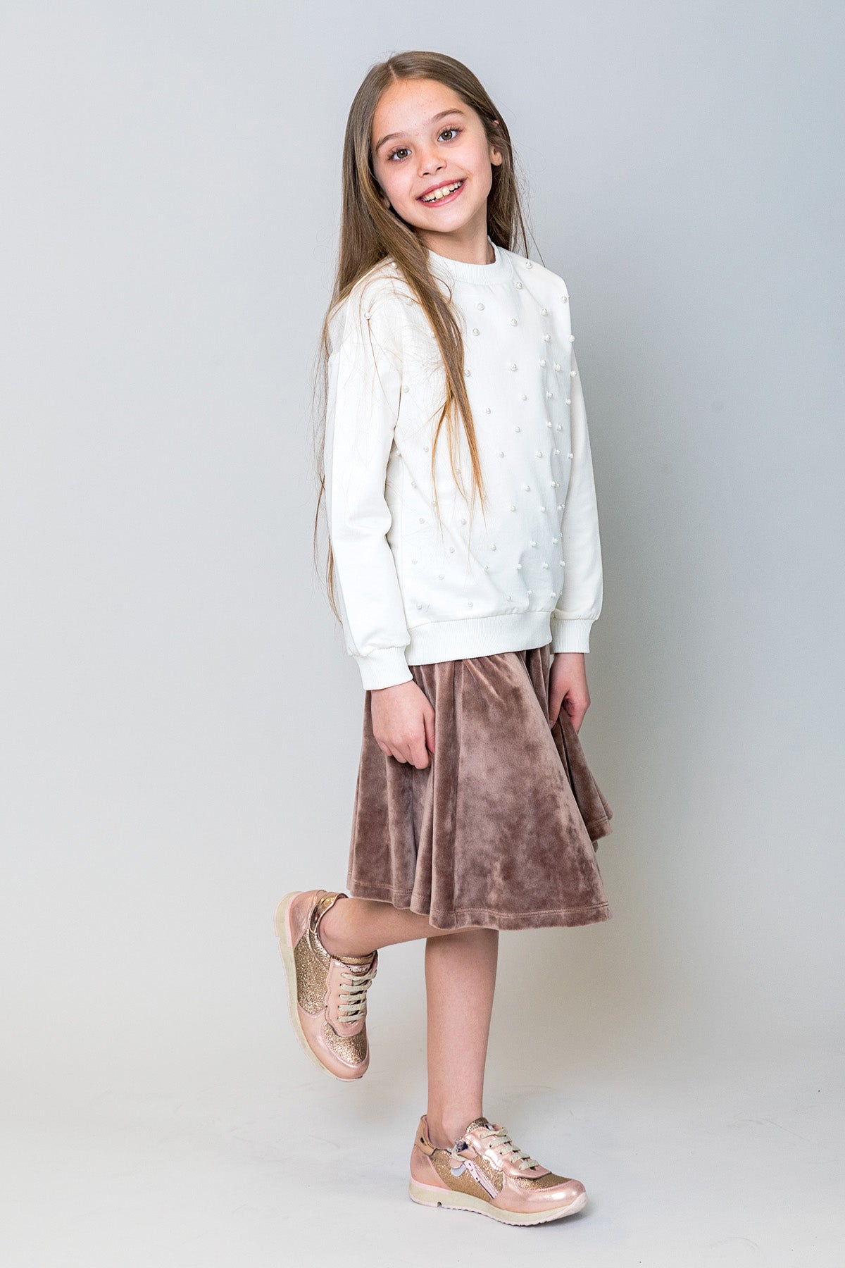 InCity Kids Kız Çocuk Volanlı Kadife Etek