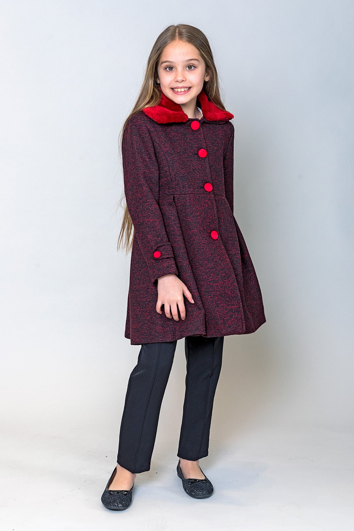 InCity Kids Kız Çocuk Yün Yakası Peluş Detaylı Kaban