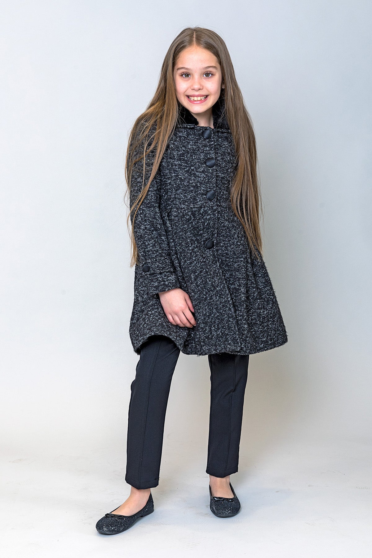 InCity Kids Kız Çocuk Yün Yakası Peluş Detaylı Kaban