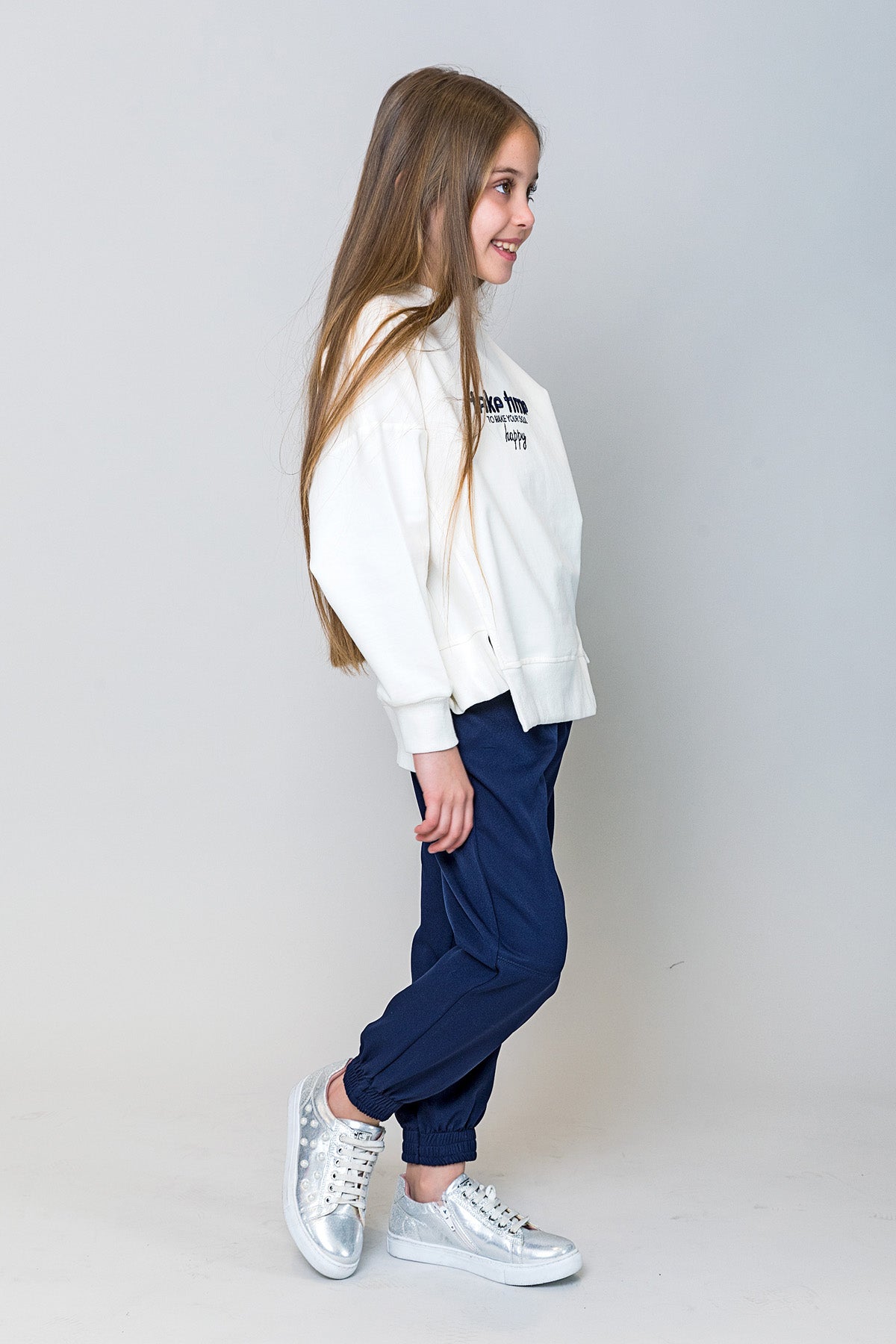 InCity Kids Kız Çocuk Oversize Kesim Take Time Ekru Sweatshirt