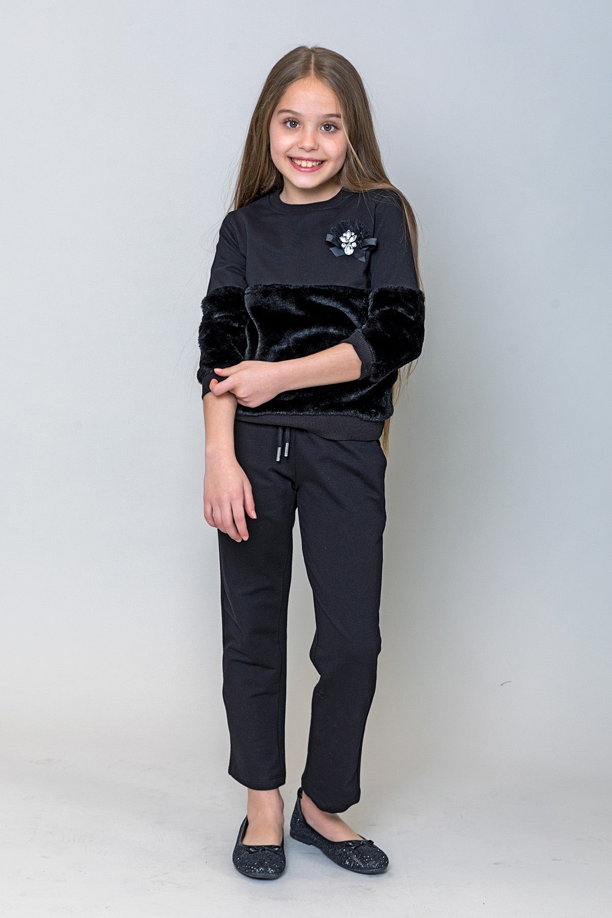 InCity Kids Kız Çocuk Yarım Peluş Sweatshirt