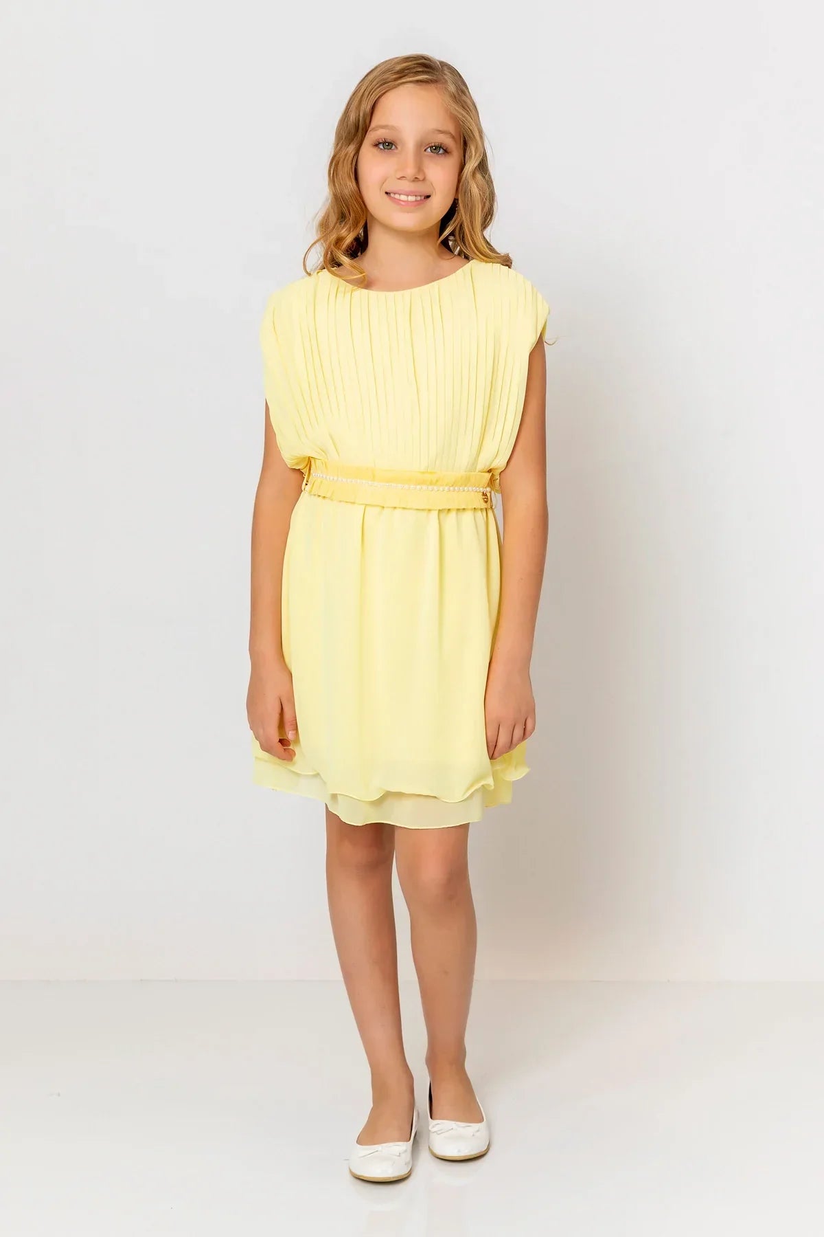InCity Kids Girls Round Neck Belted Pleated Fashion Dress InCity Boys & Girls