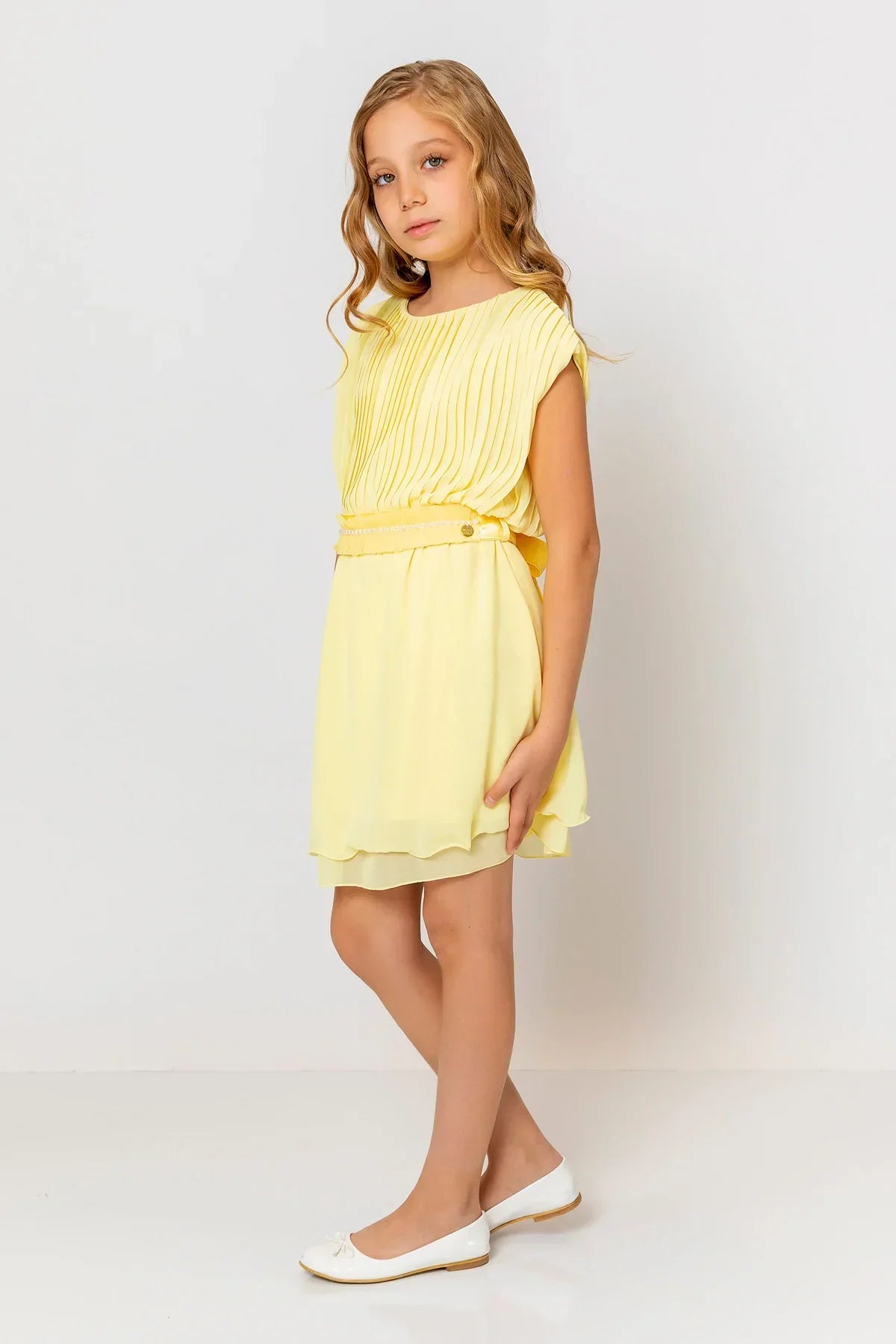 InCity Kids Girls Round Neck Belted Pleated Fashion Dress InCity Boys & Girls