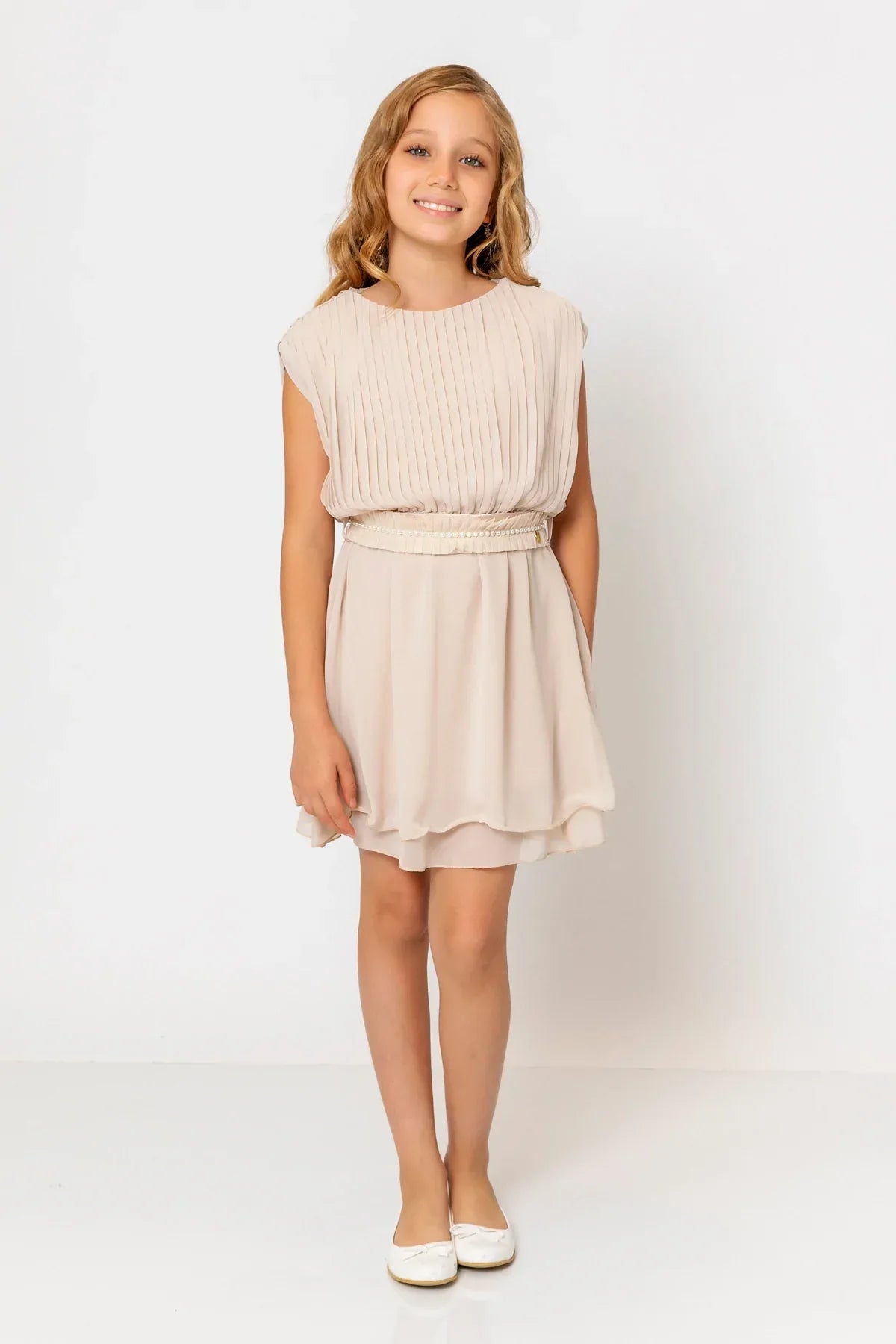 InCity Kids Girls Round Neck Belted Pleated Fashion Dress InCity Boys & Girls