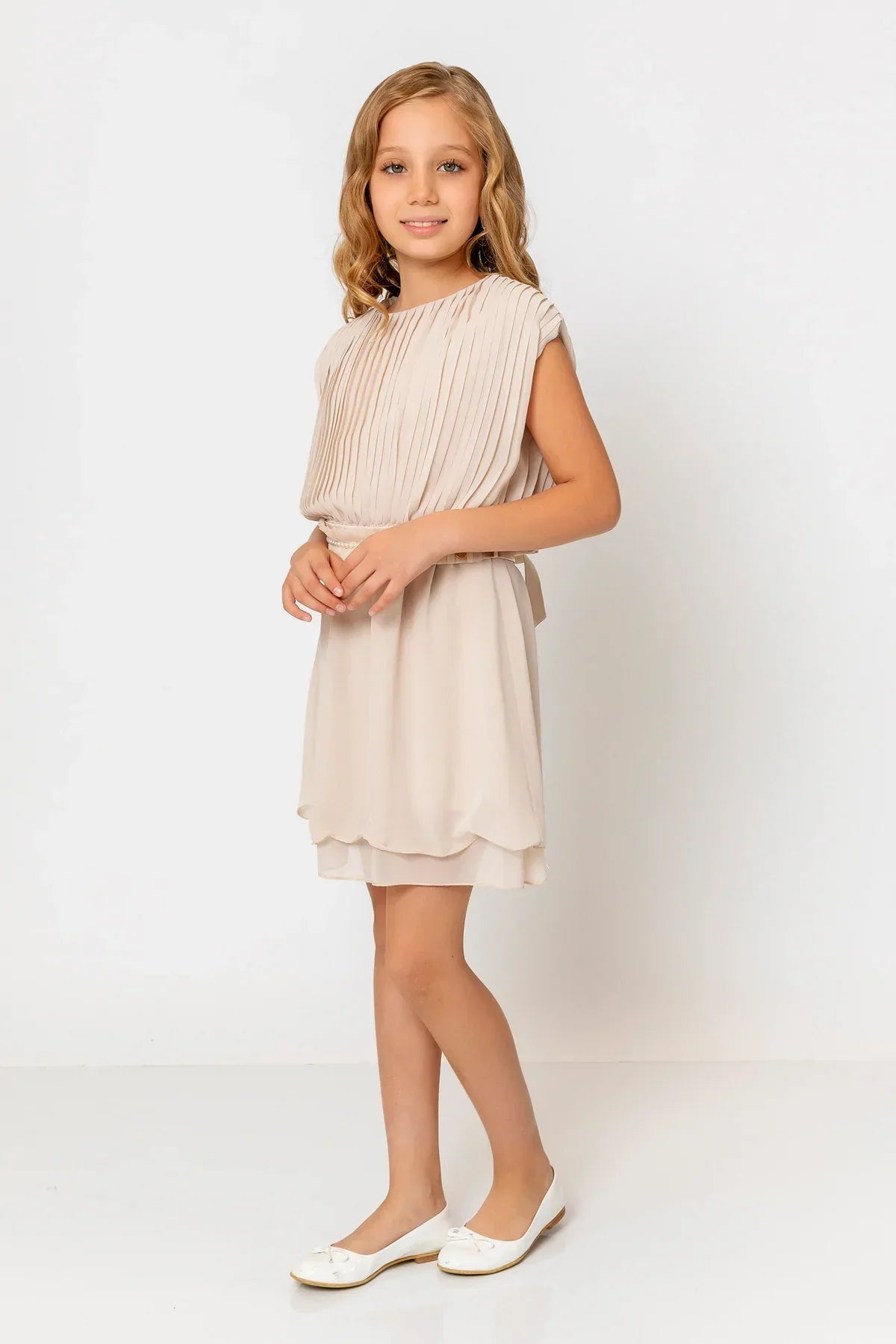 InCity Kids Girls Round Neck Belted Pleated Fashion Dress InCity Boys & Girls