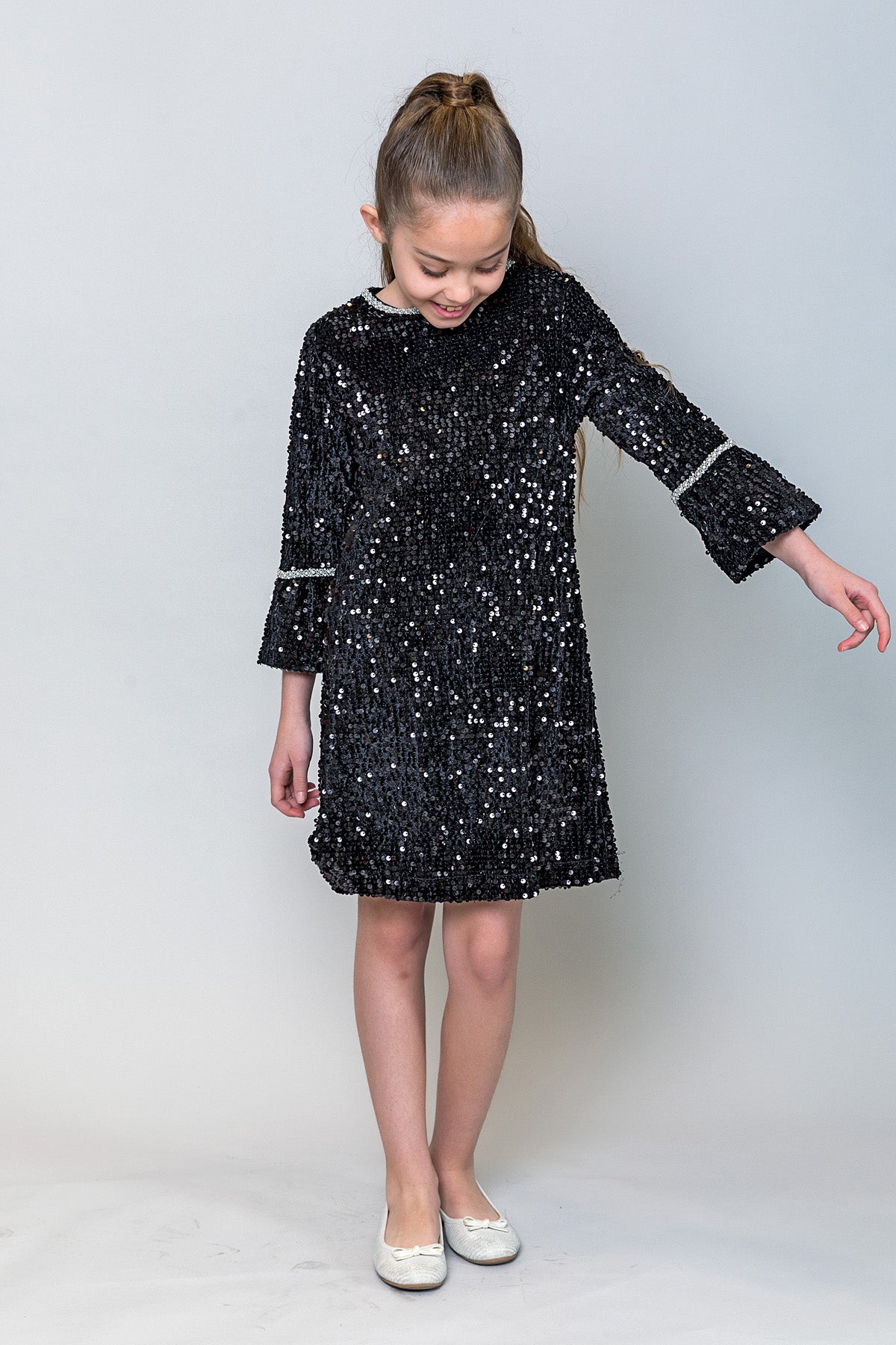 InCity Kids Kız Çocuk 3/4 Kol Payetli Abiye Elbise