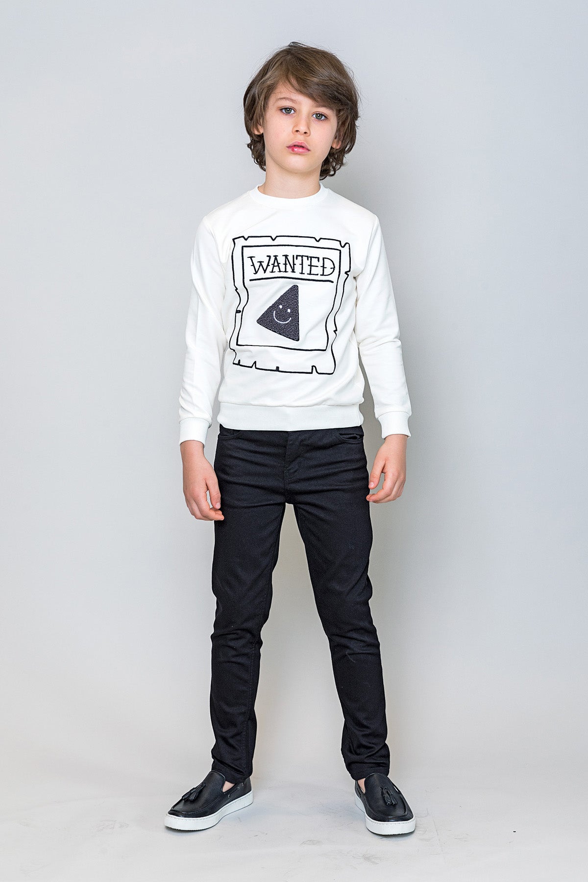 InCity Kids Erkek Çocuk Gülen Pizza Dilim Nakışlı Ekru Sweatshirt