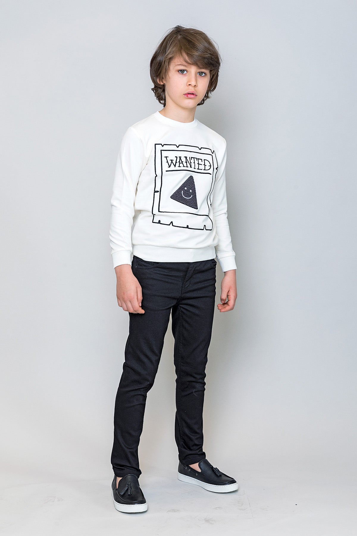 InCity Kids Erkek Çocuk Gülen Pizza Dilim Nakışlı Ekru Sweatshirt