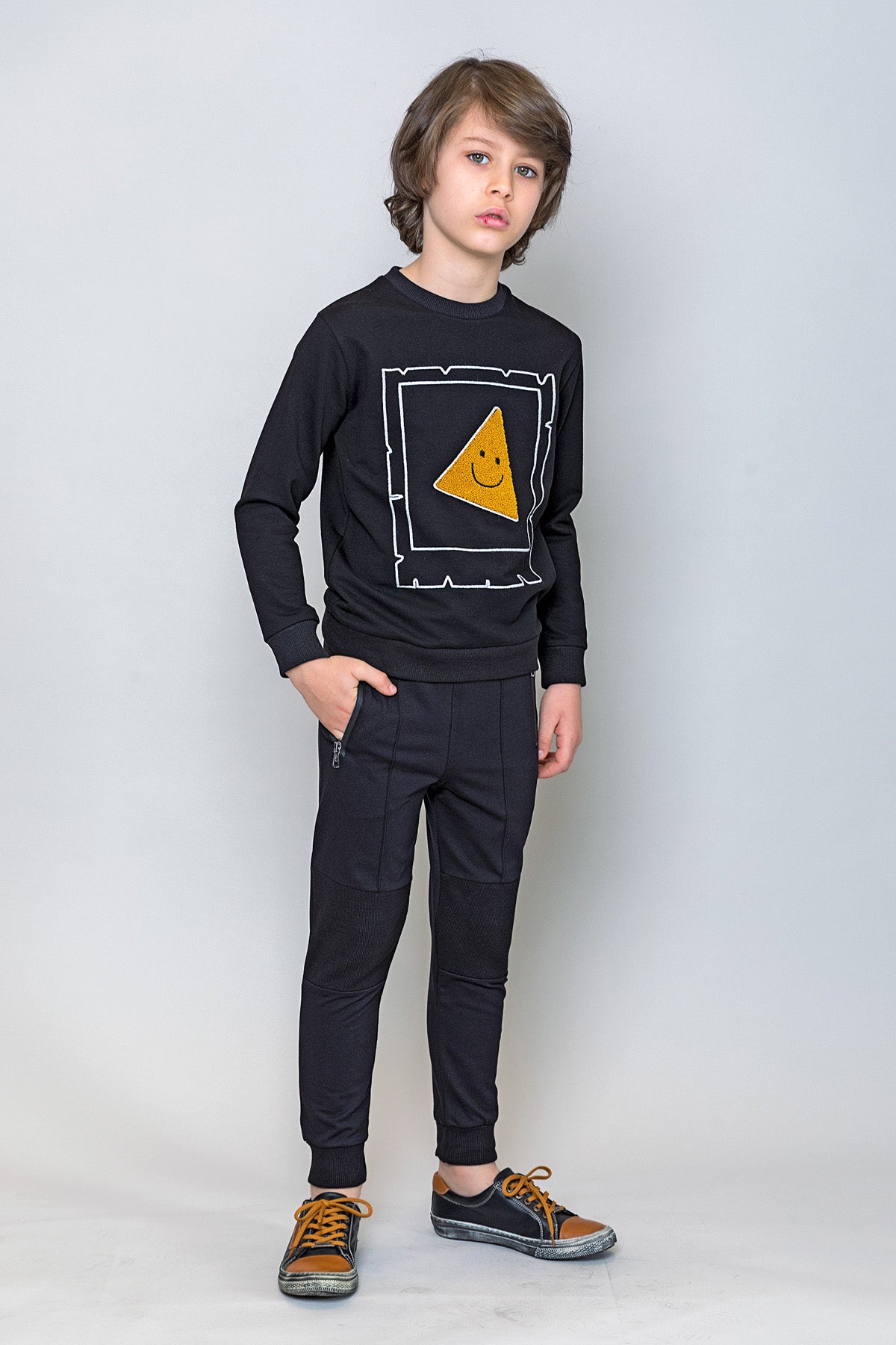 InCity Kids Erkek Çocuk Gülen Pizza Dilim Nakışlı Sweatshirt