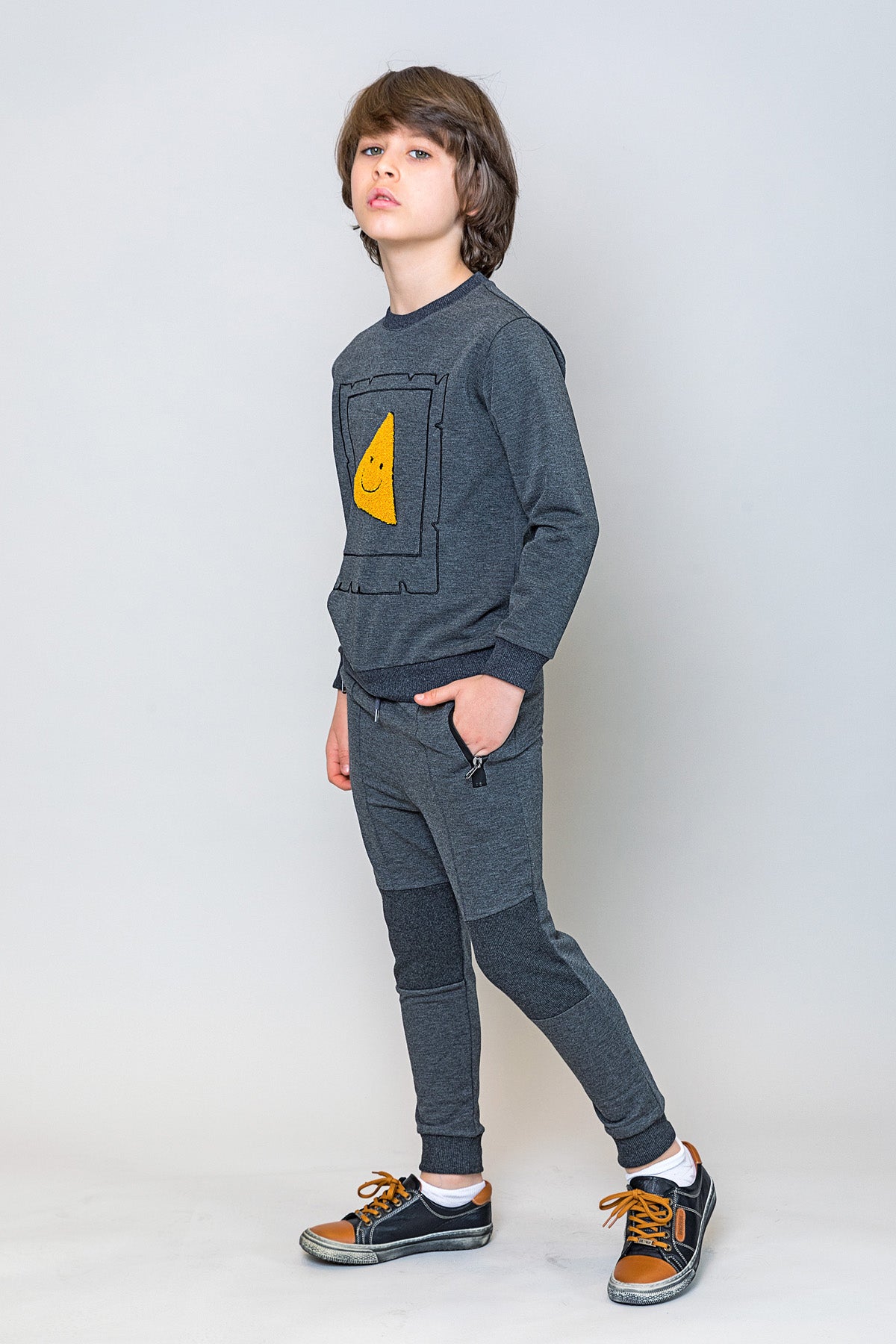 InCity Kids Erkek Çocuk Gülen Pizza Dilim Nakışlı Sweatshirt