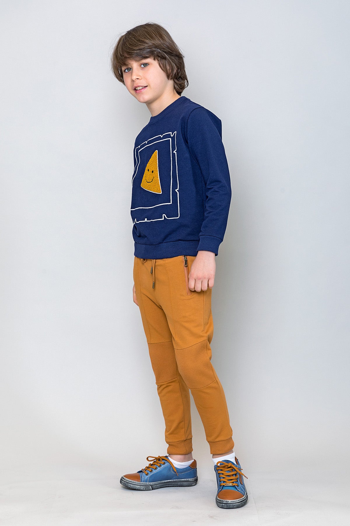 InCity Kids Erkek Çocuk Gülen Pizza Dilim Nakışlı Sweatshirt