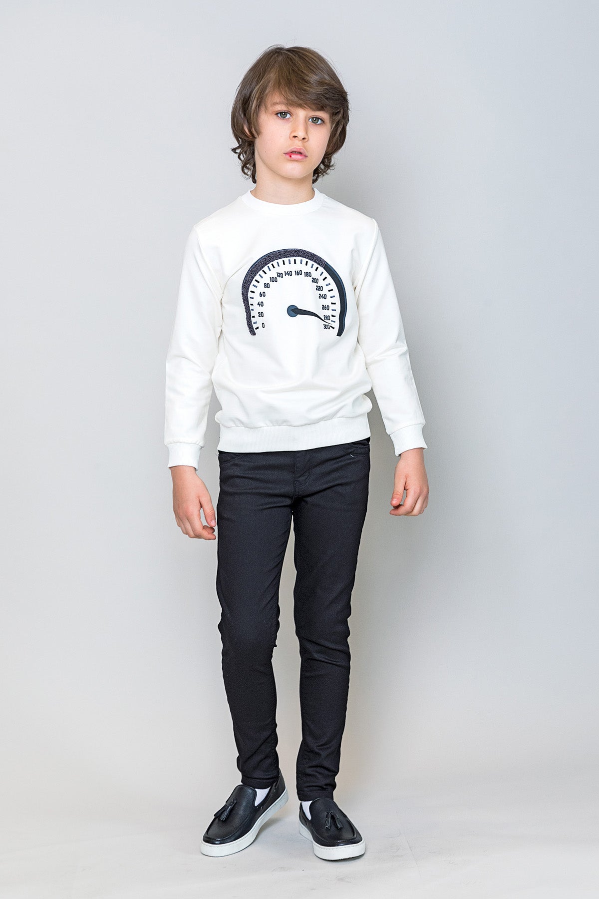 InCity Kids Erkek Çocuk Hız Göstergesi Baskılı Ekru Sweatshirt