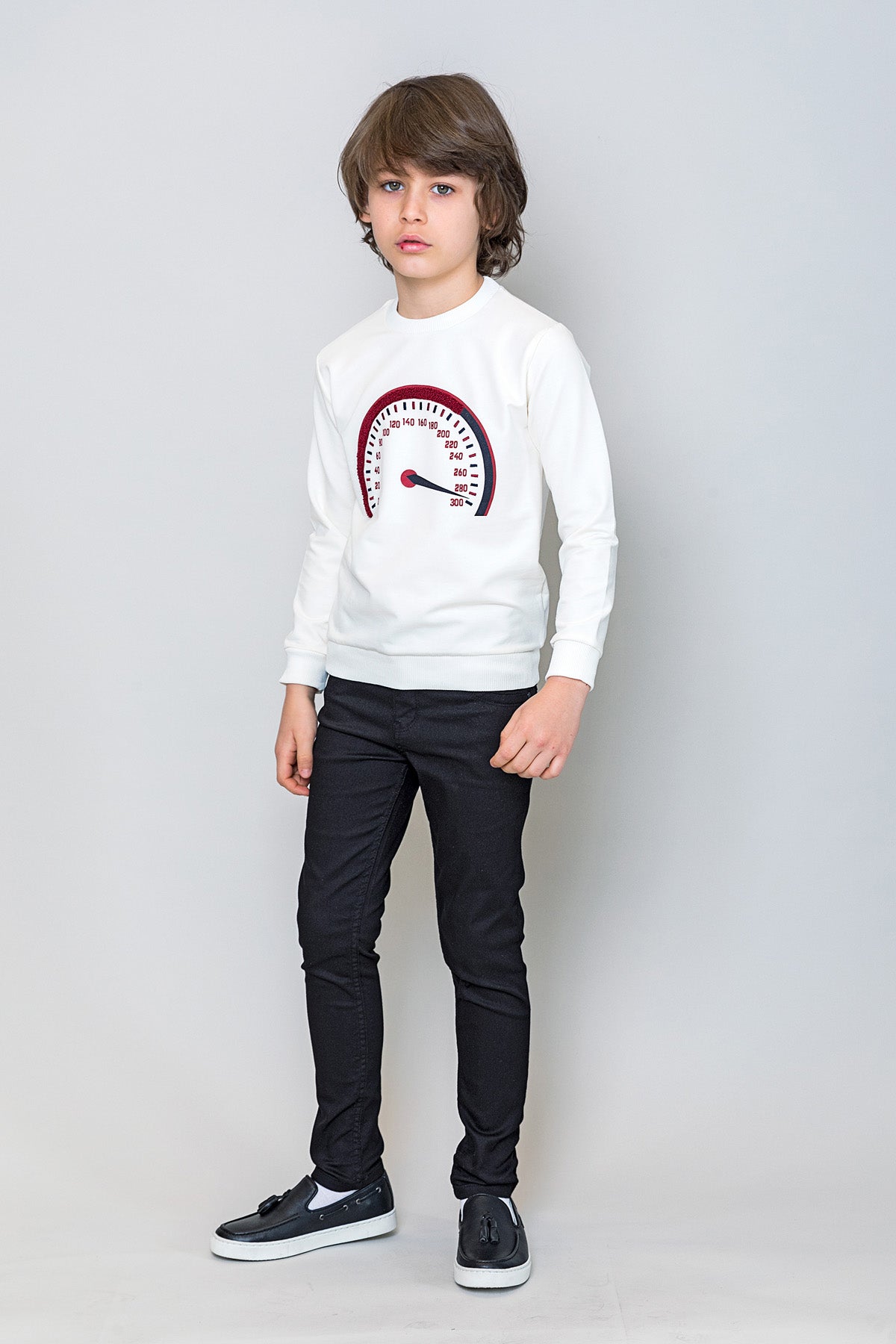InCity Kids Erkek Çocuk Hız Göstergesi Baskılı Ekru Sweatshirt