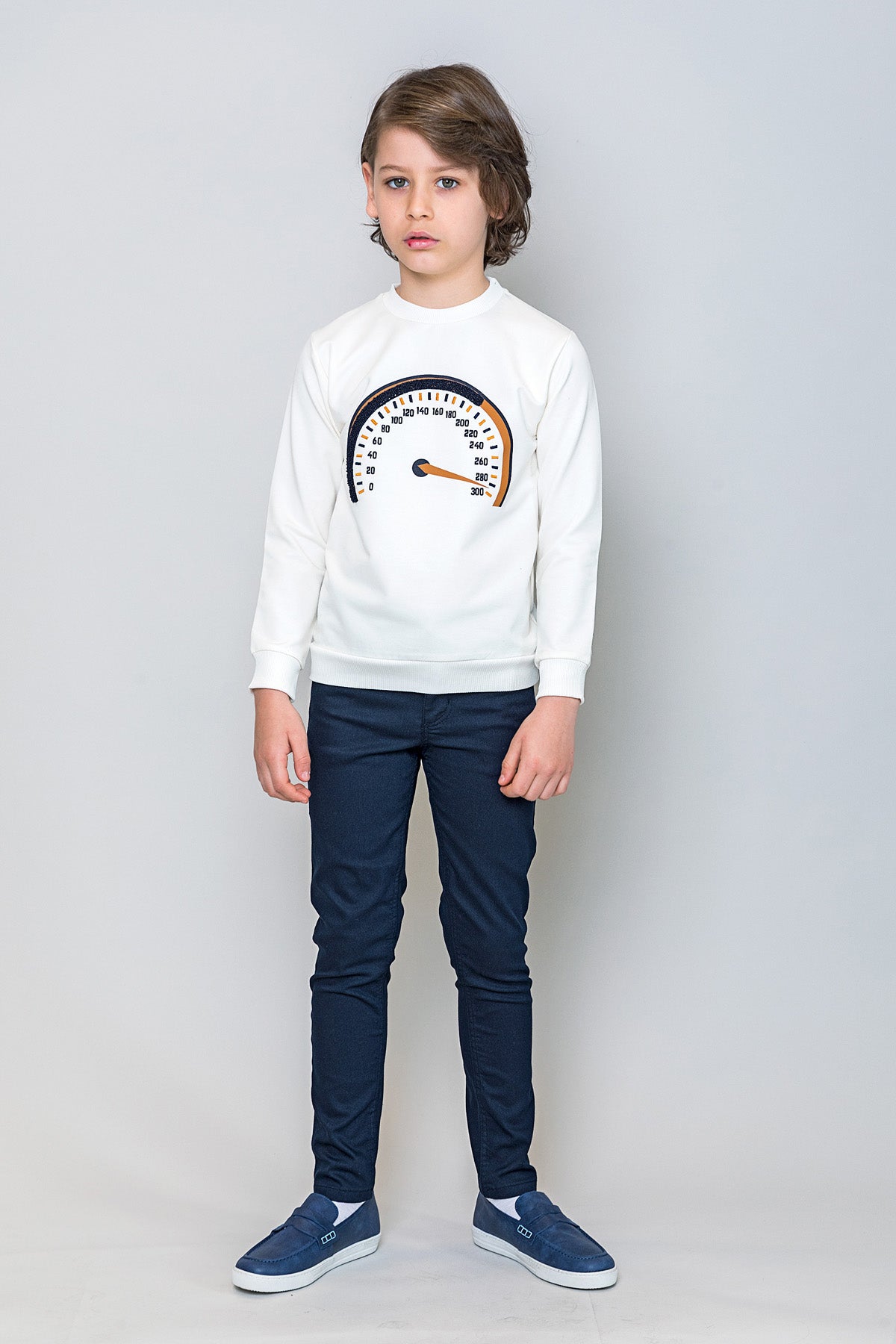 InCity Kids Erkek Çocuk Hız Göstergesi Baskılı Ekru Sweatshirt