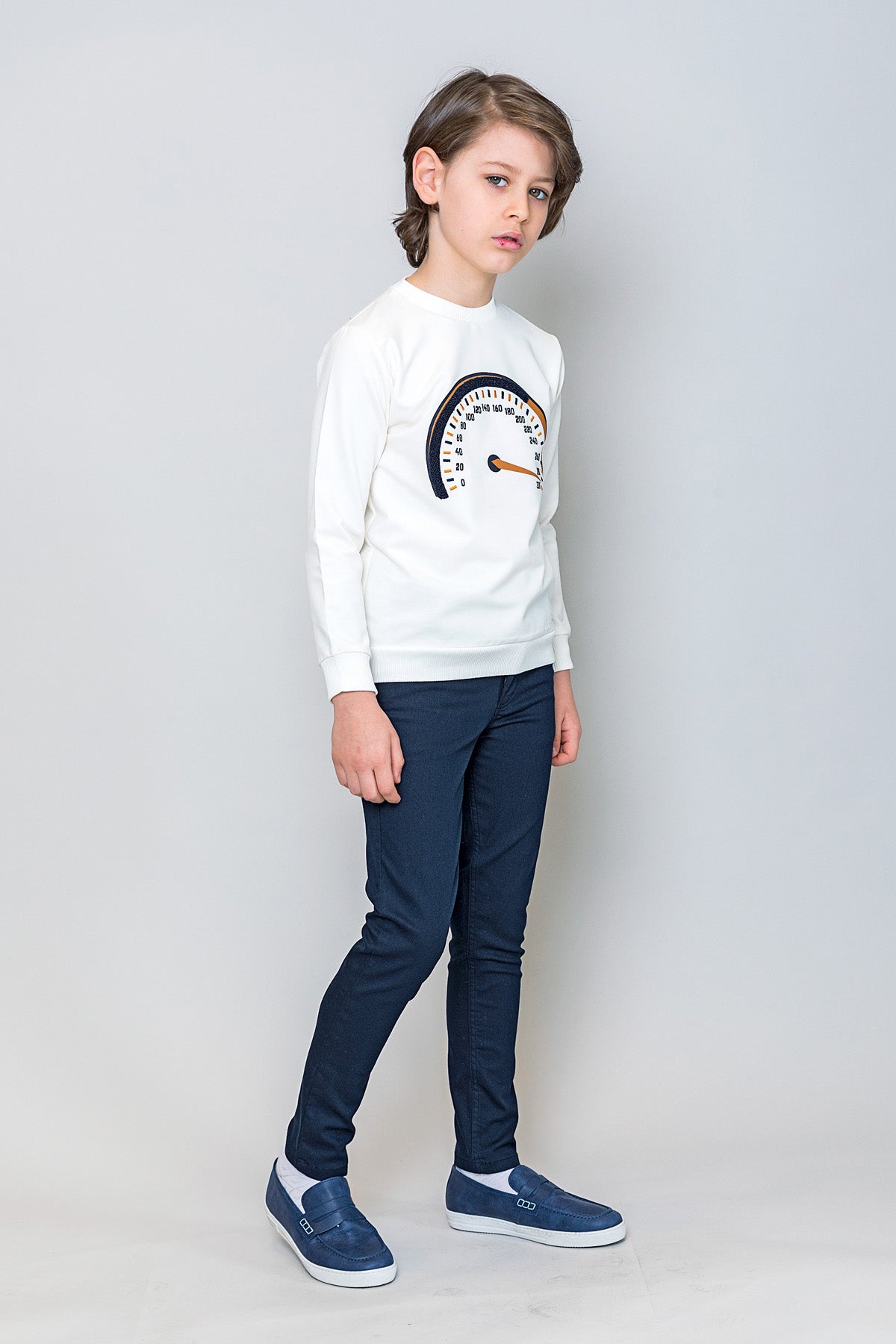 InCity Kids Erkek Çocuk Hız Göstergesi Baskılı Ekru Sweatshirt