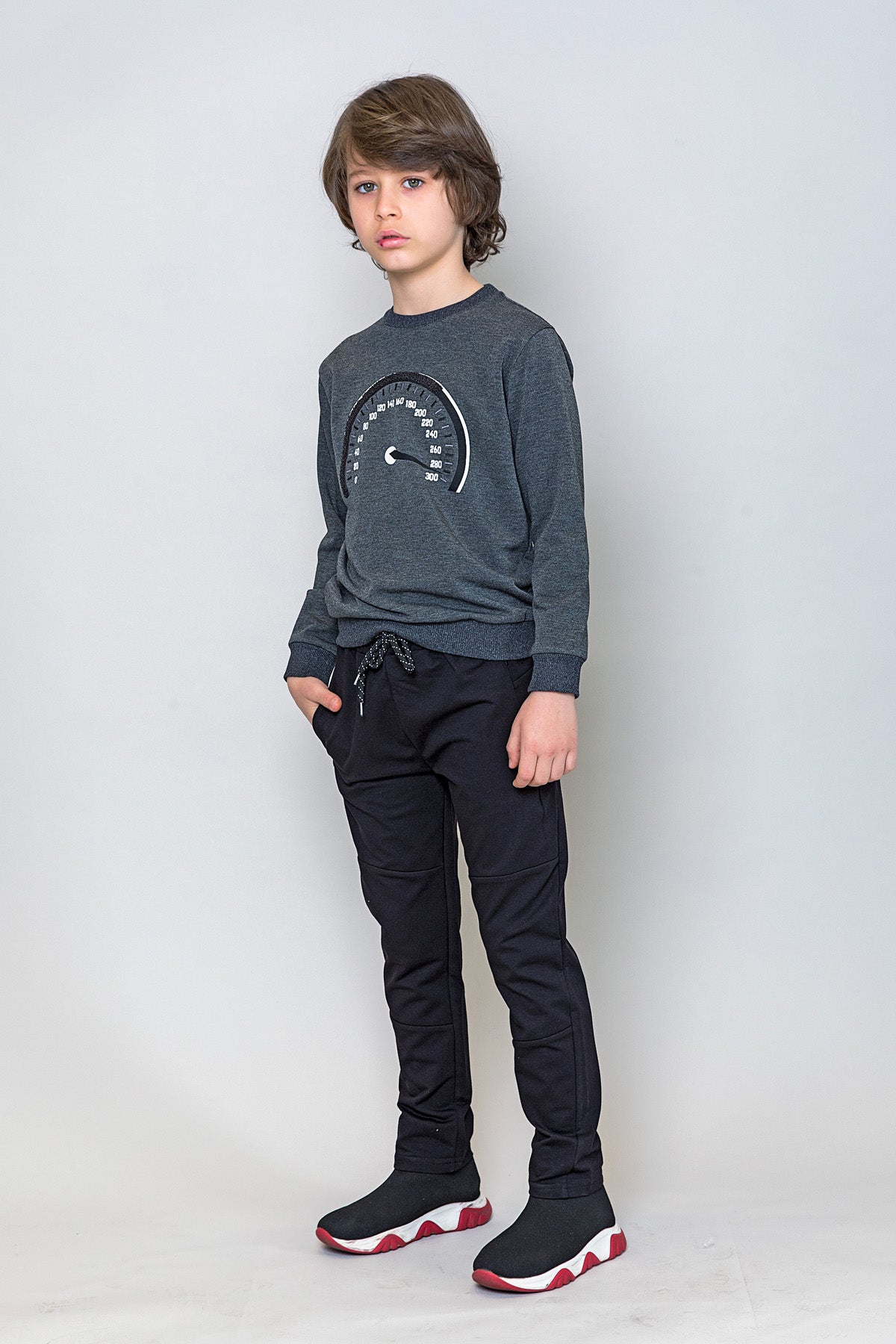 InCity Kids Erkek Çocuk Hız Göstergesi Baskılı Sweatshirt