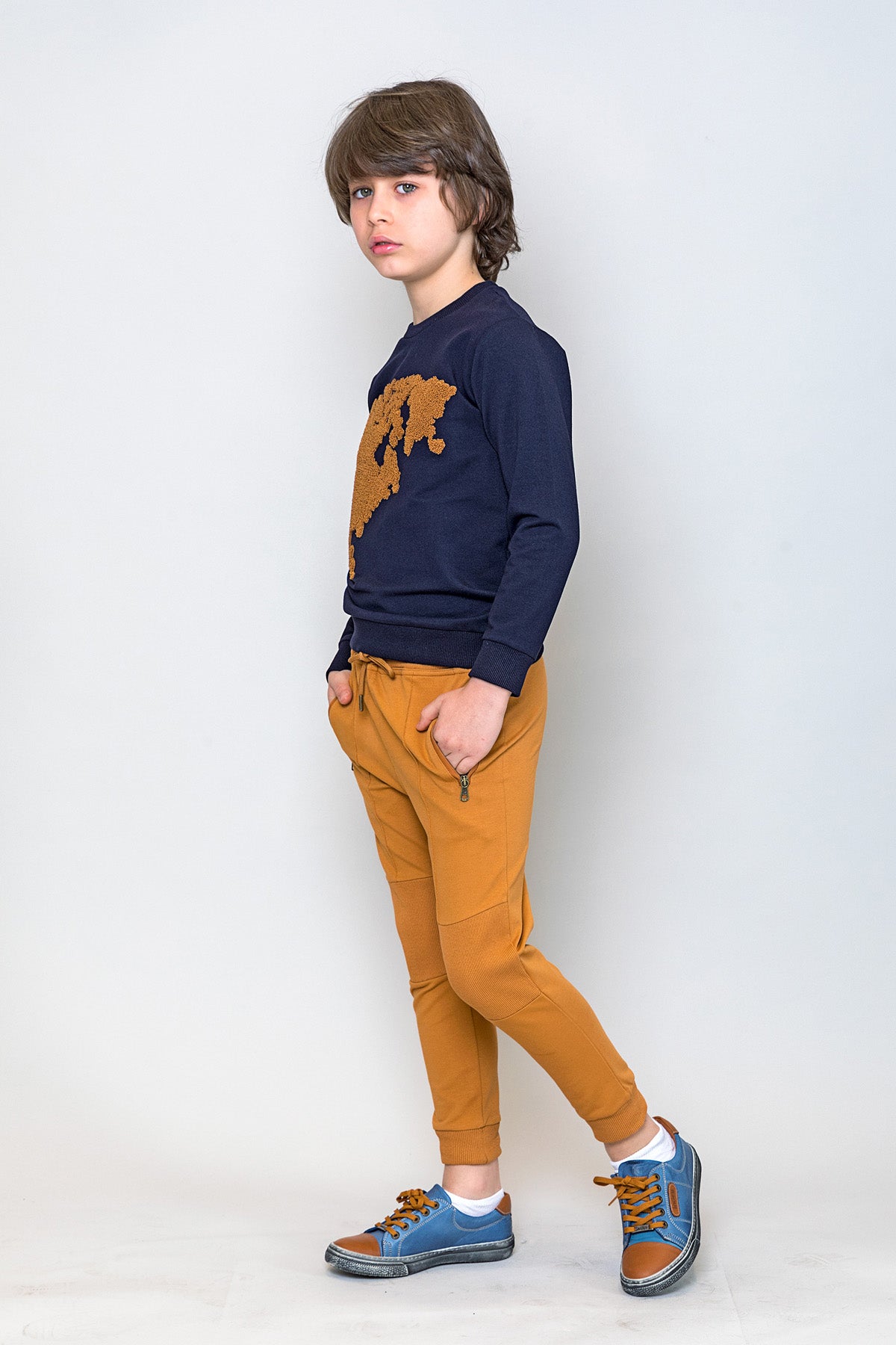 InCity Kids Erkek Çocuk Peluş Kuzey Amerika Haritası Detaylı Sweatshirt