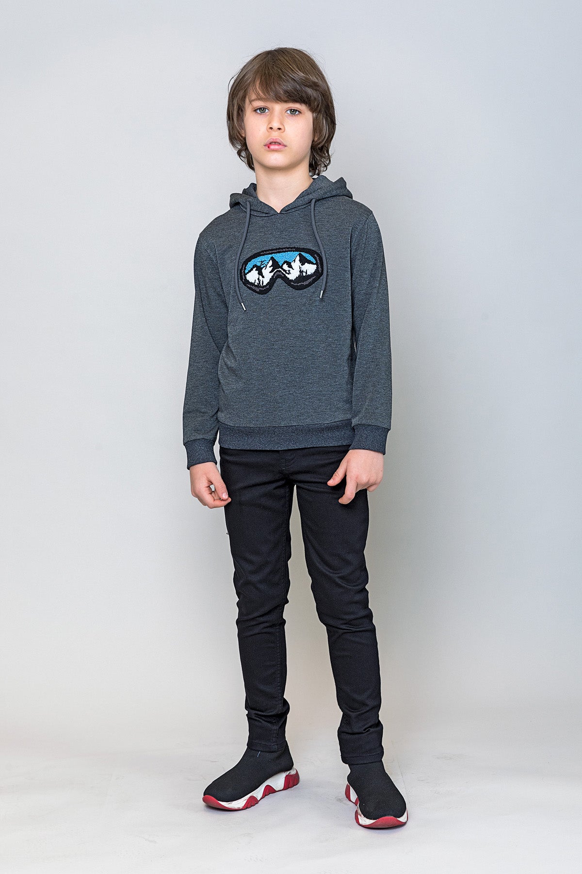 InCity Kids Erkek Çocuk Gözlük Nakışlı Kapüşonlu Sweatshirt