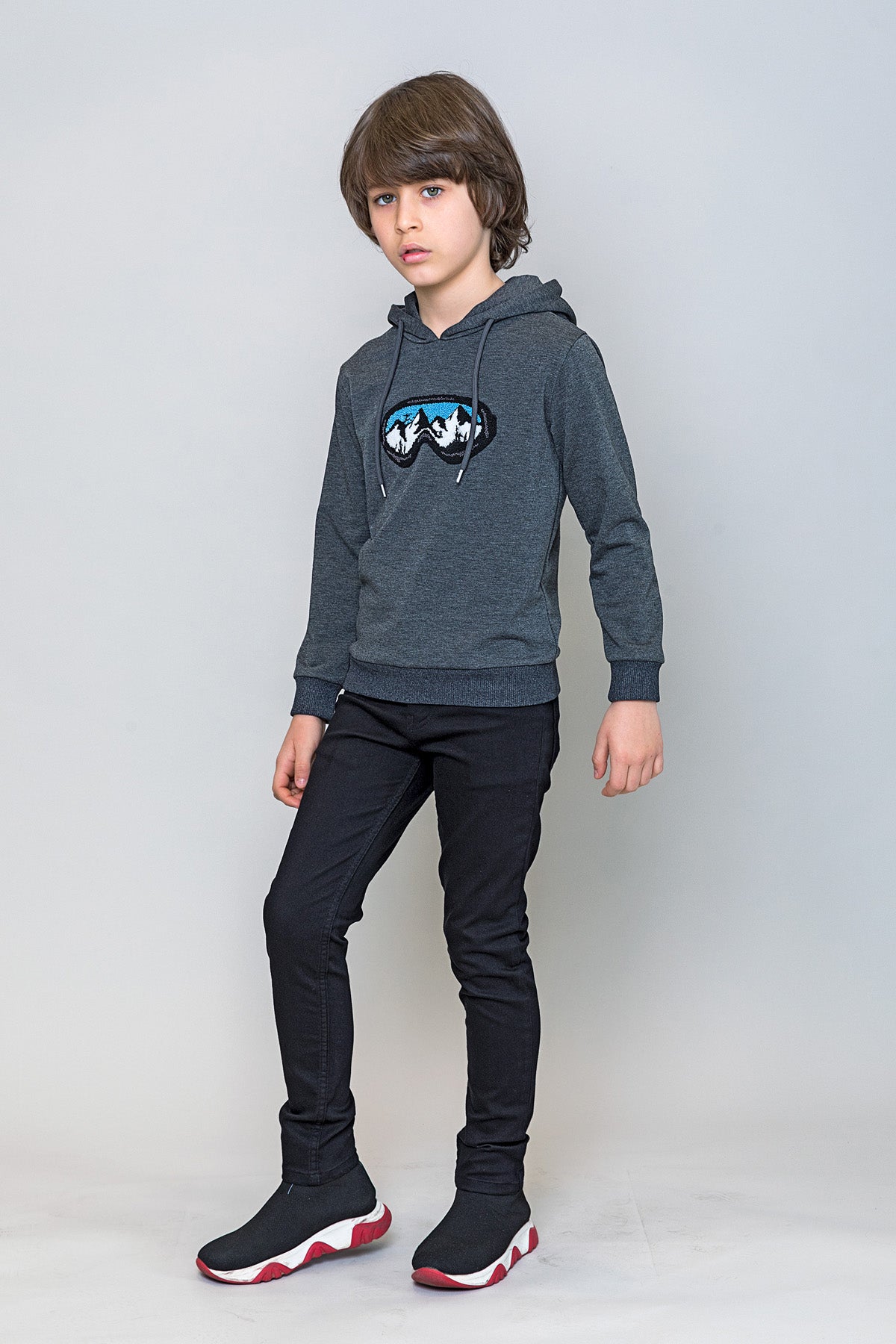 InCity Kids Erkek Çocuk Gözlük Nakışlı Kapüşonlu Sweatshirt