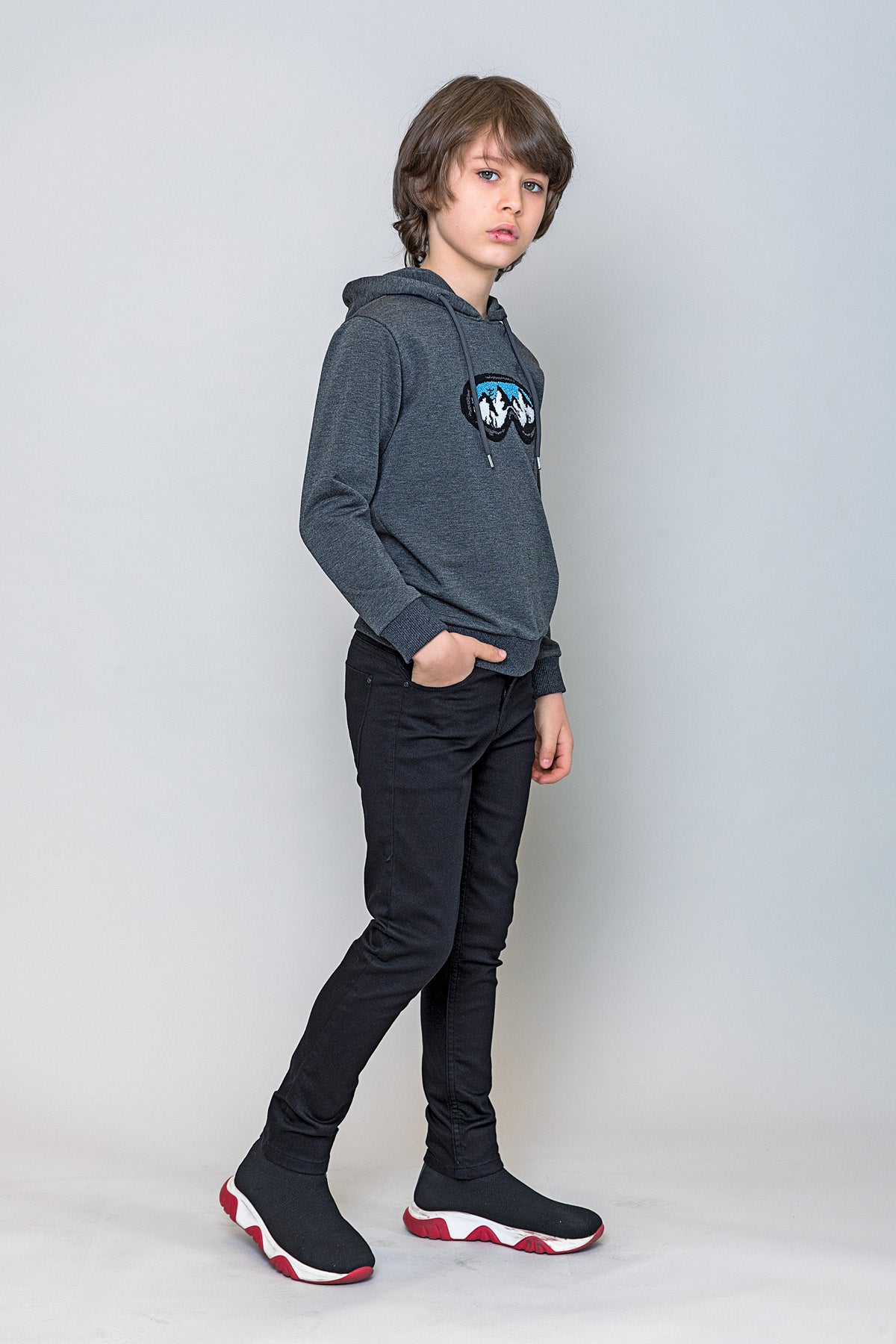 InCity Kids Erkek Çocuk Gözlük Nakışlı Kapüşonlu Sweatshirt