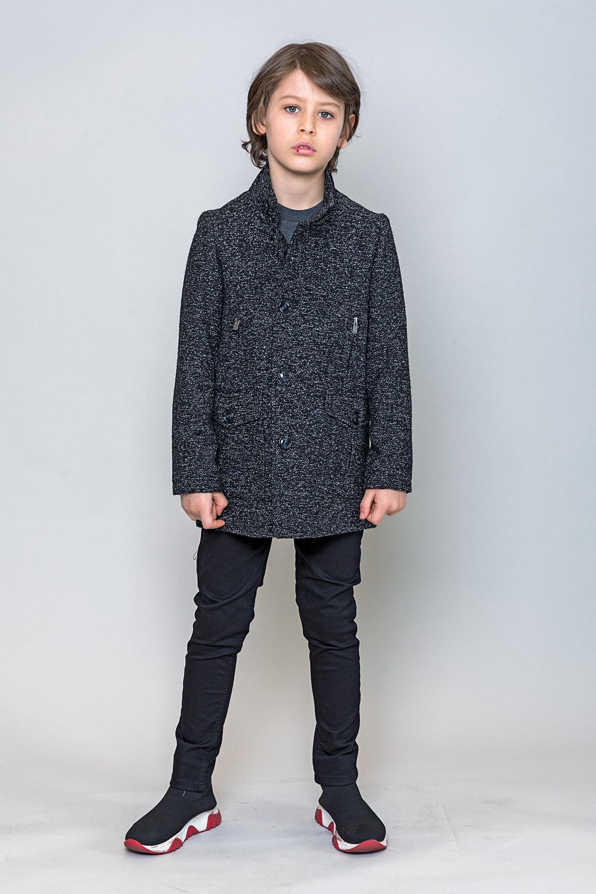 InCity Kids Erkek Çocuk Kendinden Desenli Yün Kaşe Kaban