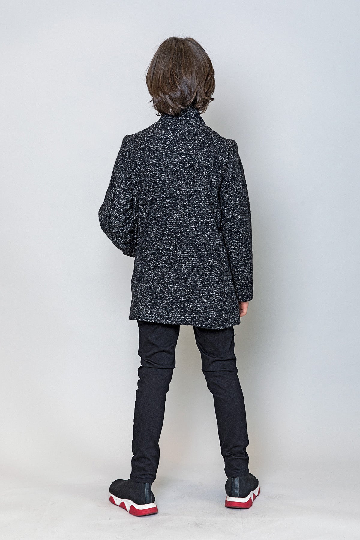 InCity Kids Erkek Çocuk Kendinden Desenli Yün Kaşe Kaban