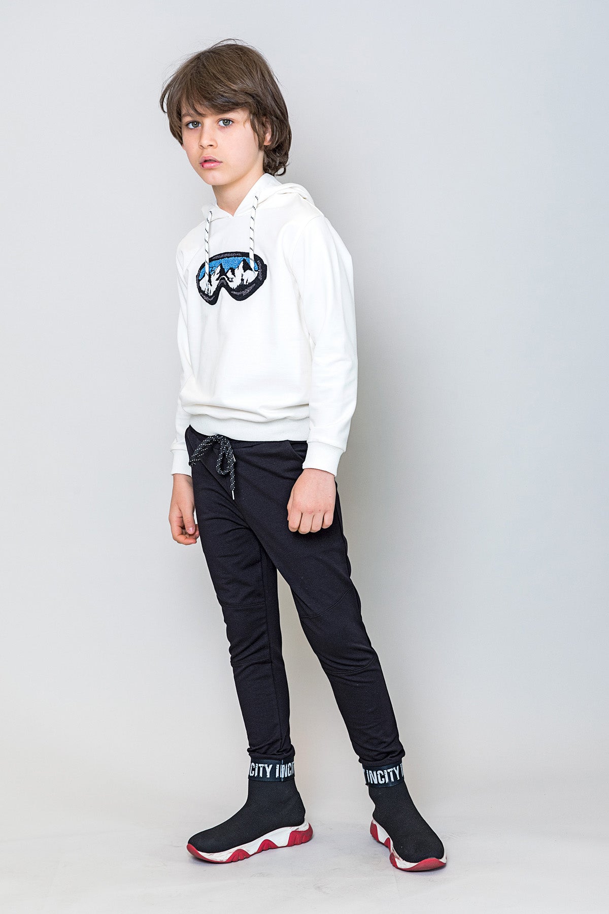 InCity Kids Erkek Çocuk Gözlük Nakışlı Kapüşonlu Sweatshirt