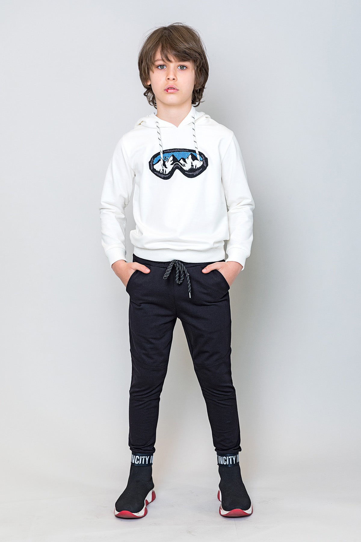 InCity Kids Erkek Çocuk Gözlük Nakışlı Kapüşonlu Sweatshirt
