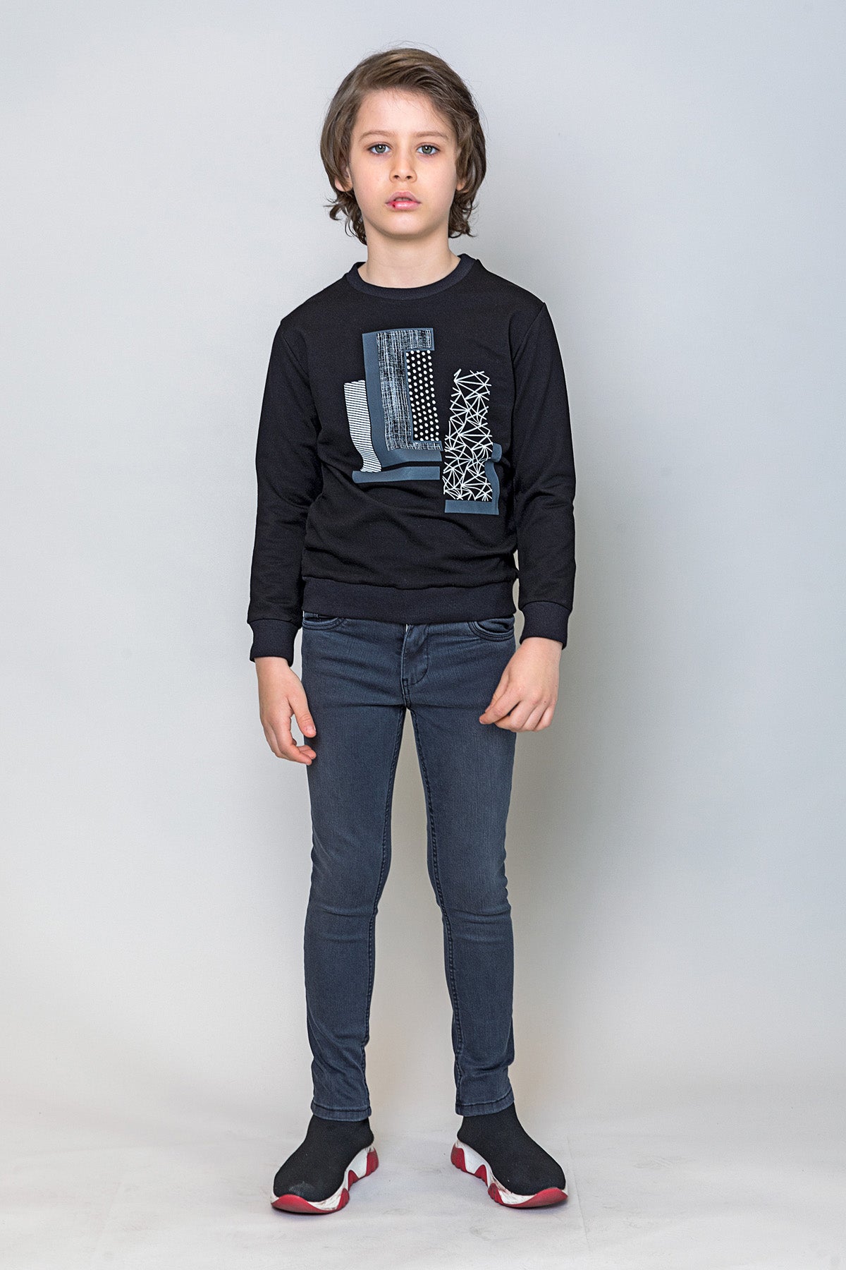 InCity Kids Erkek Çocuk Geometrik Desen Baskılı Sweatshirt