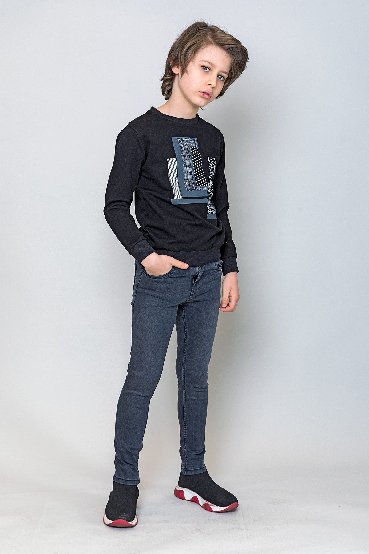 InCity Kids Erkek Çocuk Geometrik Desen Baskılı Sweatshirt