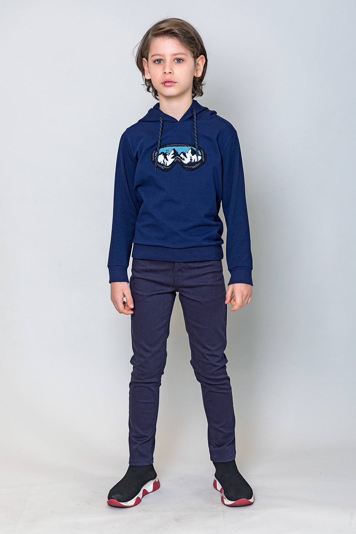 InCity Kids Erkek Çocuk Gözlük Nakışlı Kapüşonlu Sweatshirt