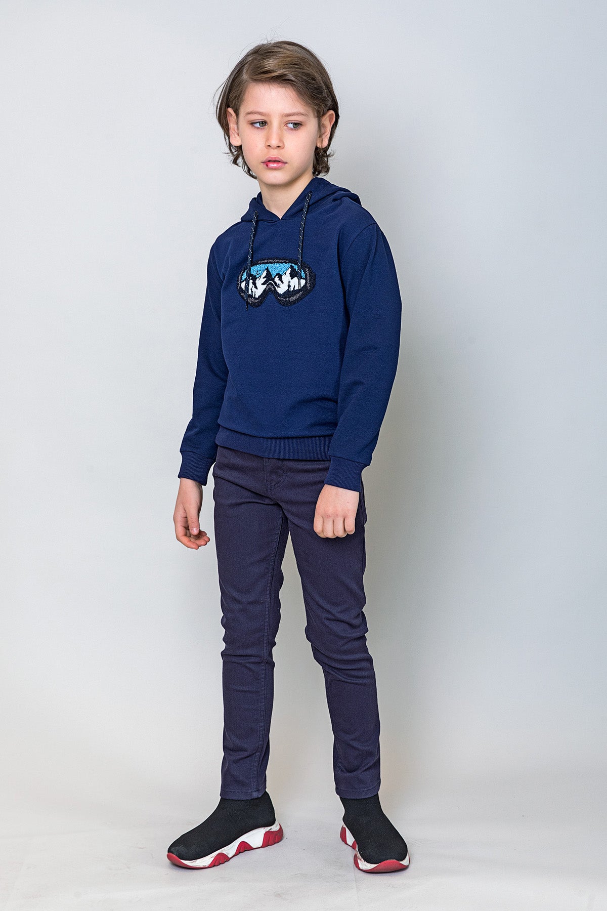 InCity Kids Erkek Çocuk Gözlük Nakışlı Kapüşonlu Sweatshirt