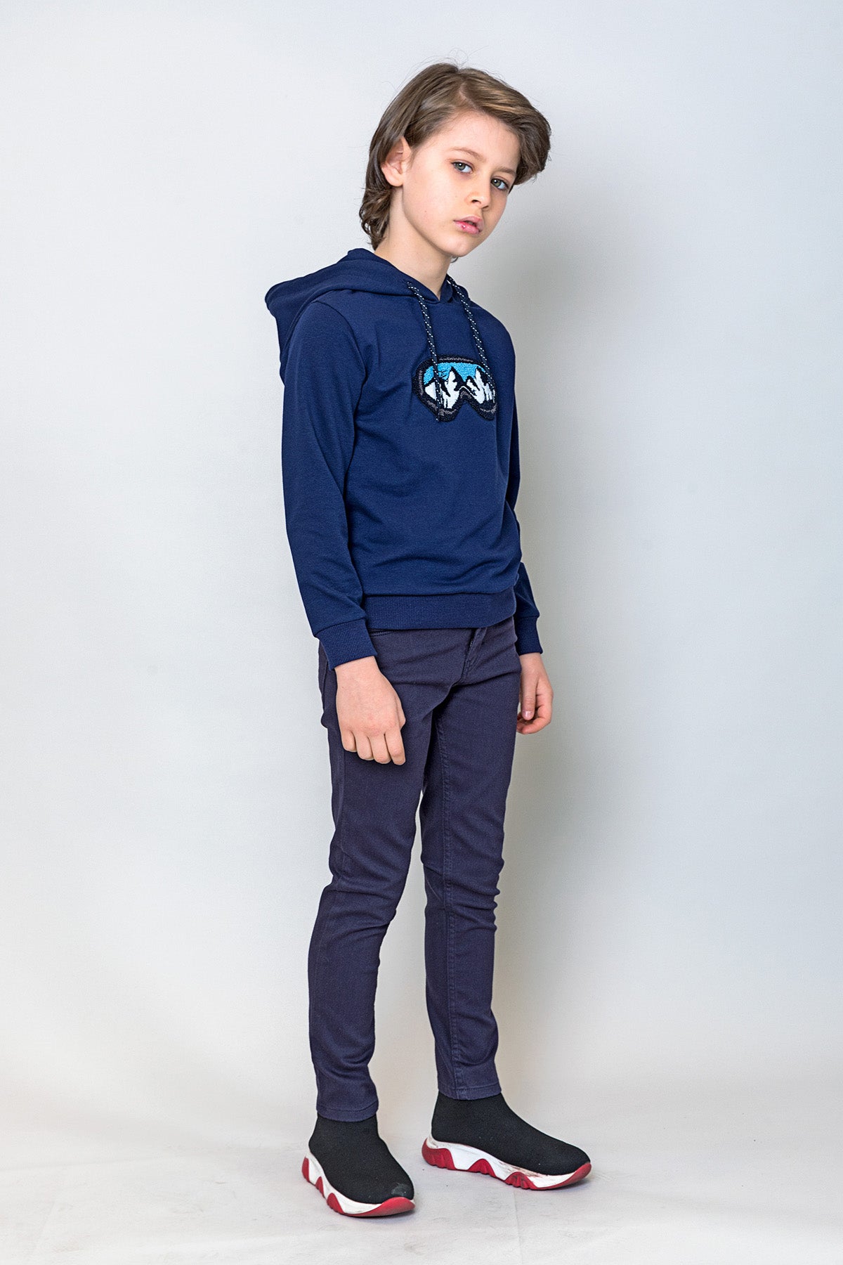 InCity Kids Erkek Çocuk Gözlük Nakışlı Kapüşonlu Sweatshirt