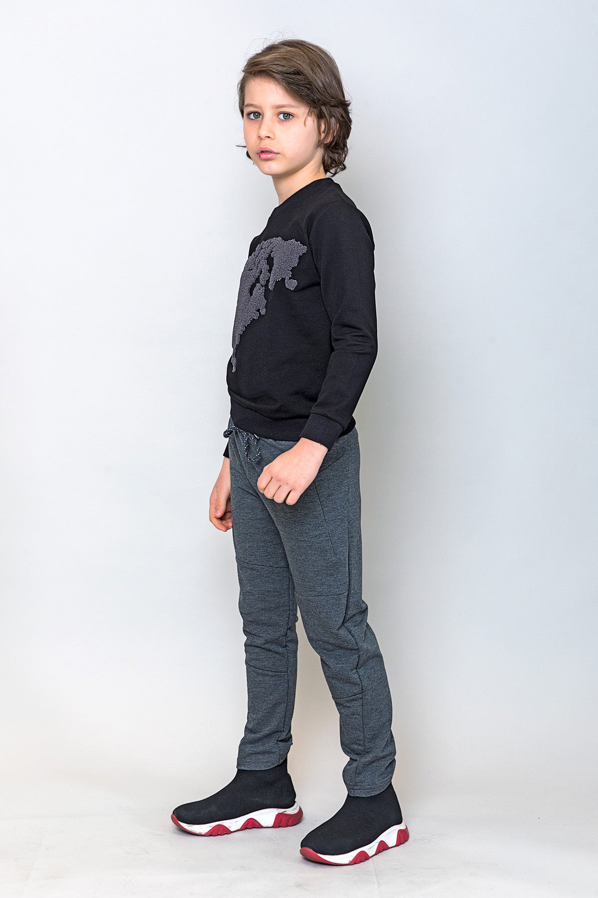 InCity Kids Erkek Çocuk Peluş Kuzey Amerika Haritası Detaylı Sweatshirt