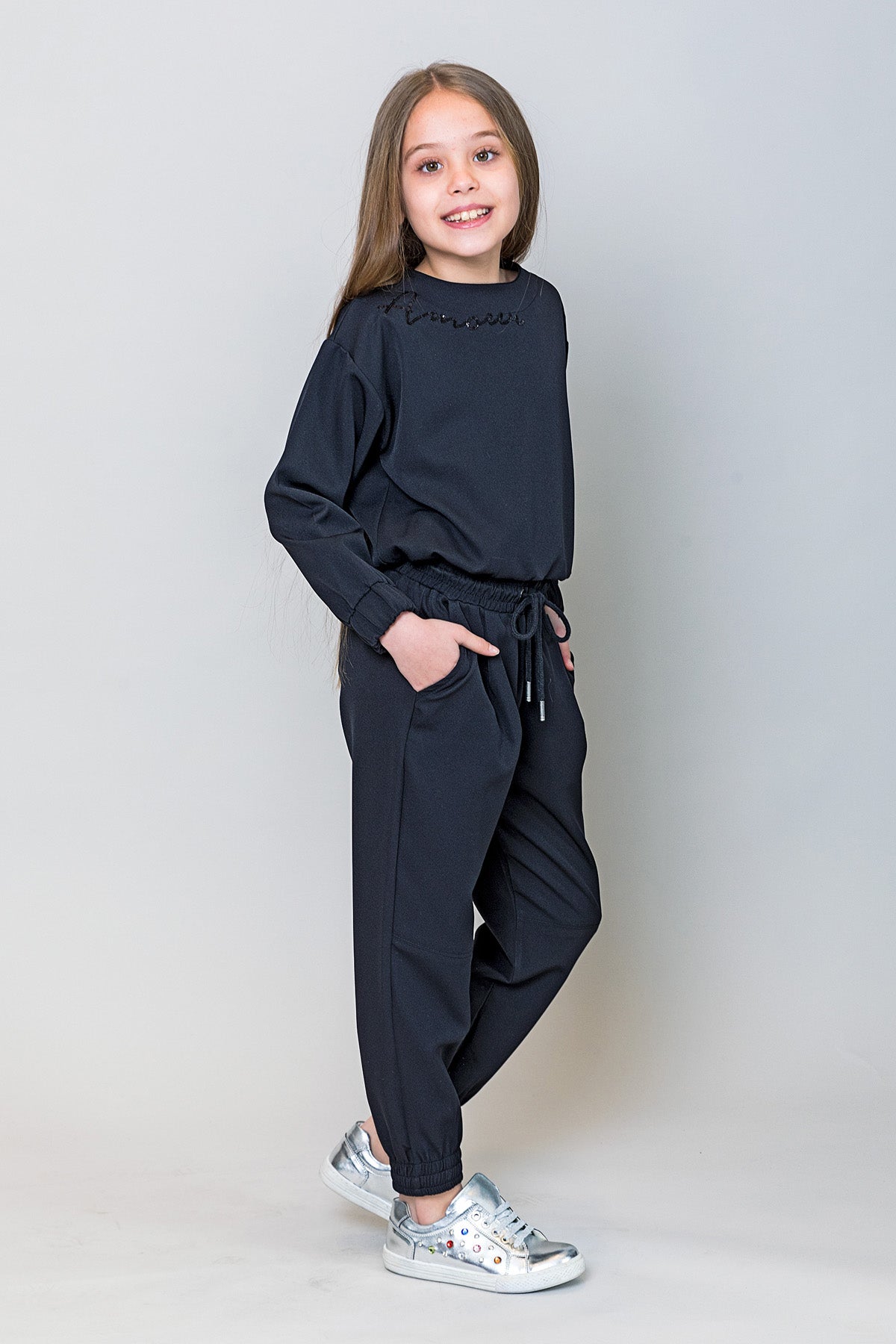 InCity Kids Kız Çocuk Uzun Kollu Amore Pul Detaylı Bluz