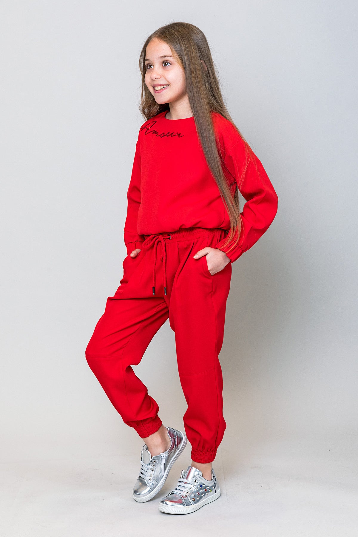 InCity Kids Kız Çocuk Uzun Kollu Amore Pul Detaylı Bluz