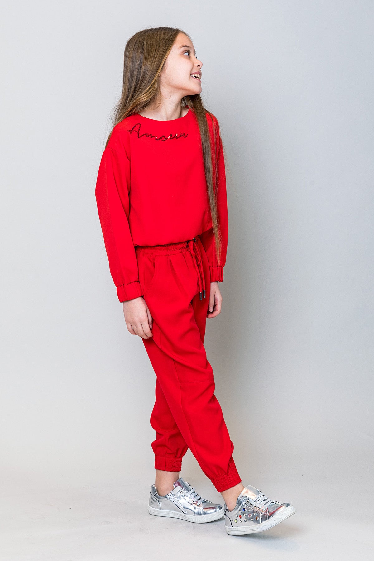 InCity Kids Kız Çocuk Uzun Kollu Amore Pul Detaylı Bluz