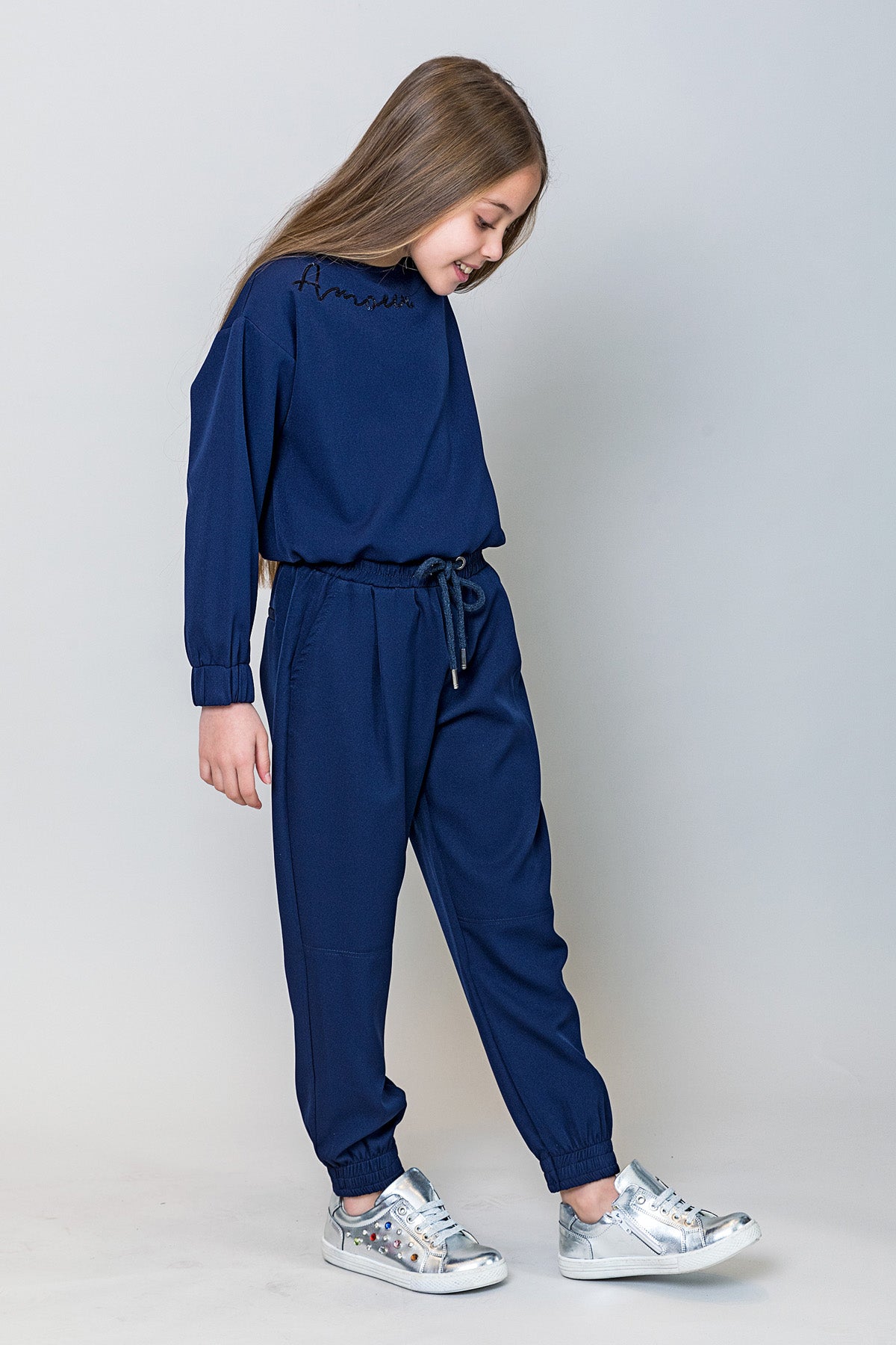 InCity Kids Kız Çocuk Uzun Kollu Amore Pul Detaylı Bluz