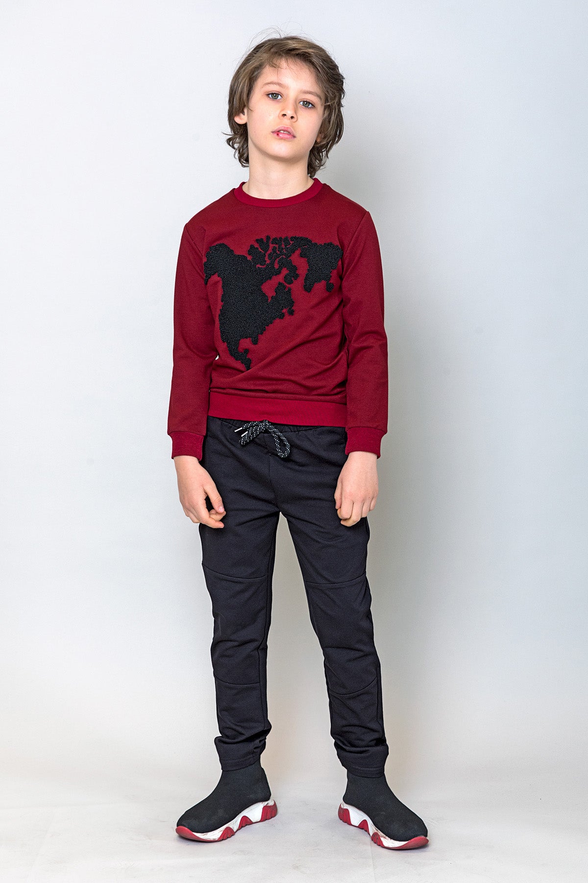 InCity Kids Erkek Çocuk Peluş Kuzey Amerika Haritası Detaylı Sweatshirt