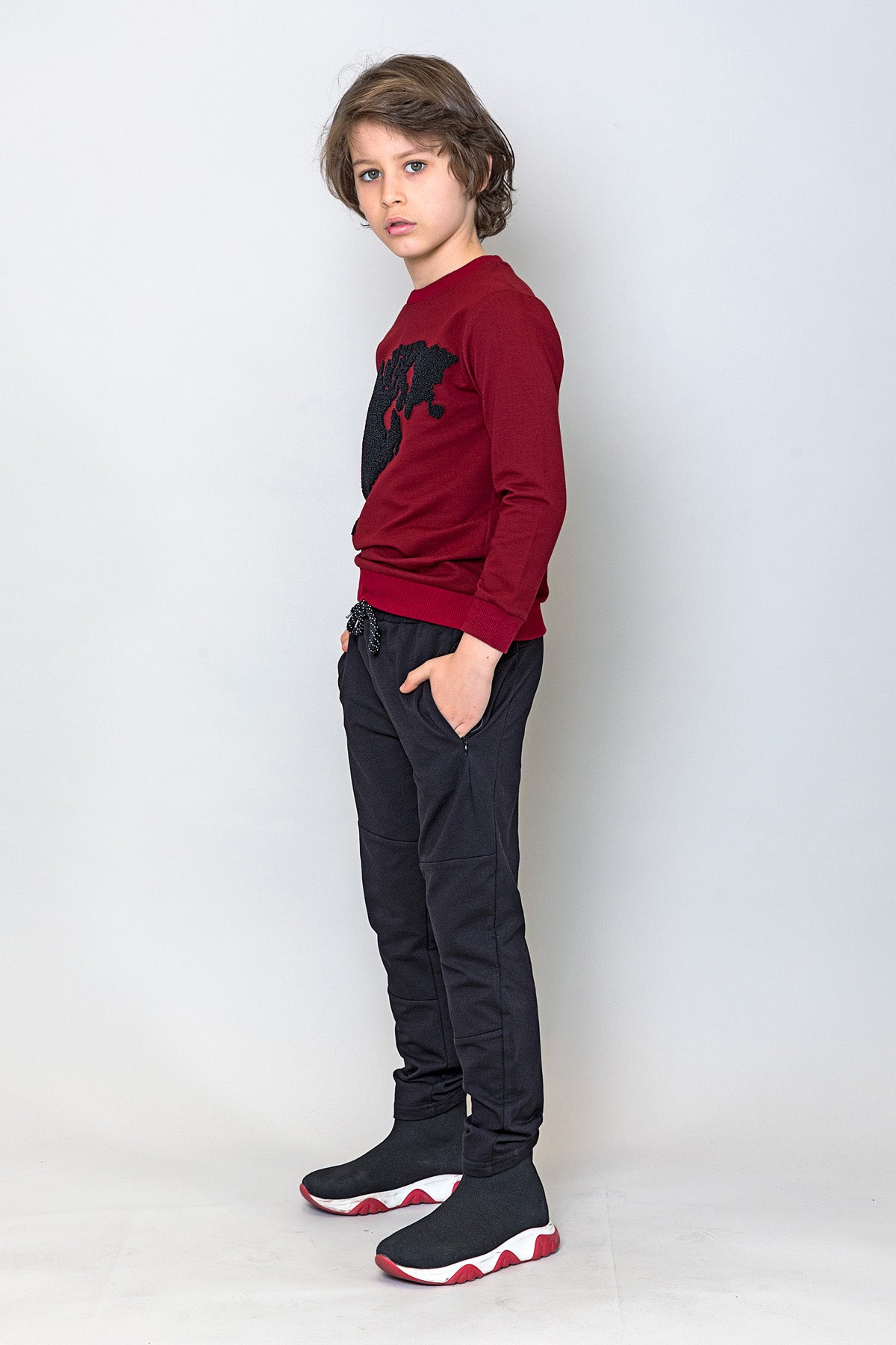 InCity Kids Erkek Çocuk Peluş Kuzey Amerika Haritası Detaylı Sweatshirt