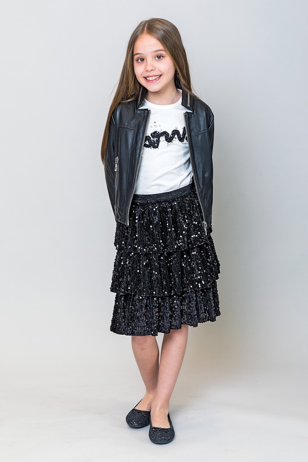 InCity Kids Kız Çocuk Beli Lastikli Fırfırlı Payetli Etek