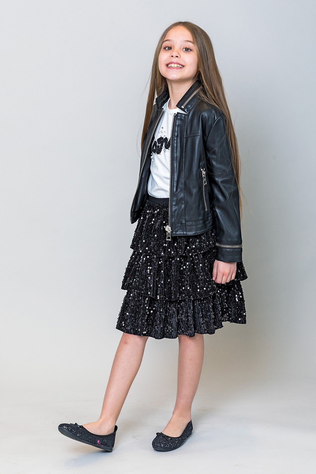 InCity Kids Kız Çocuk Beli Lastikli Fırfırlı Payetli Etek