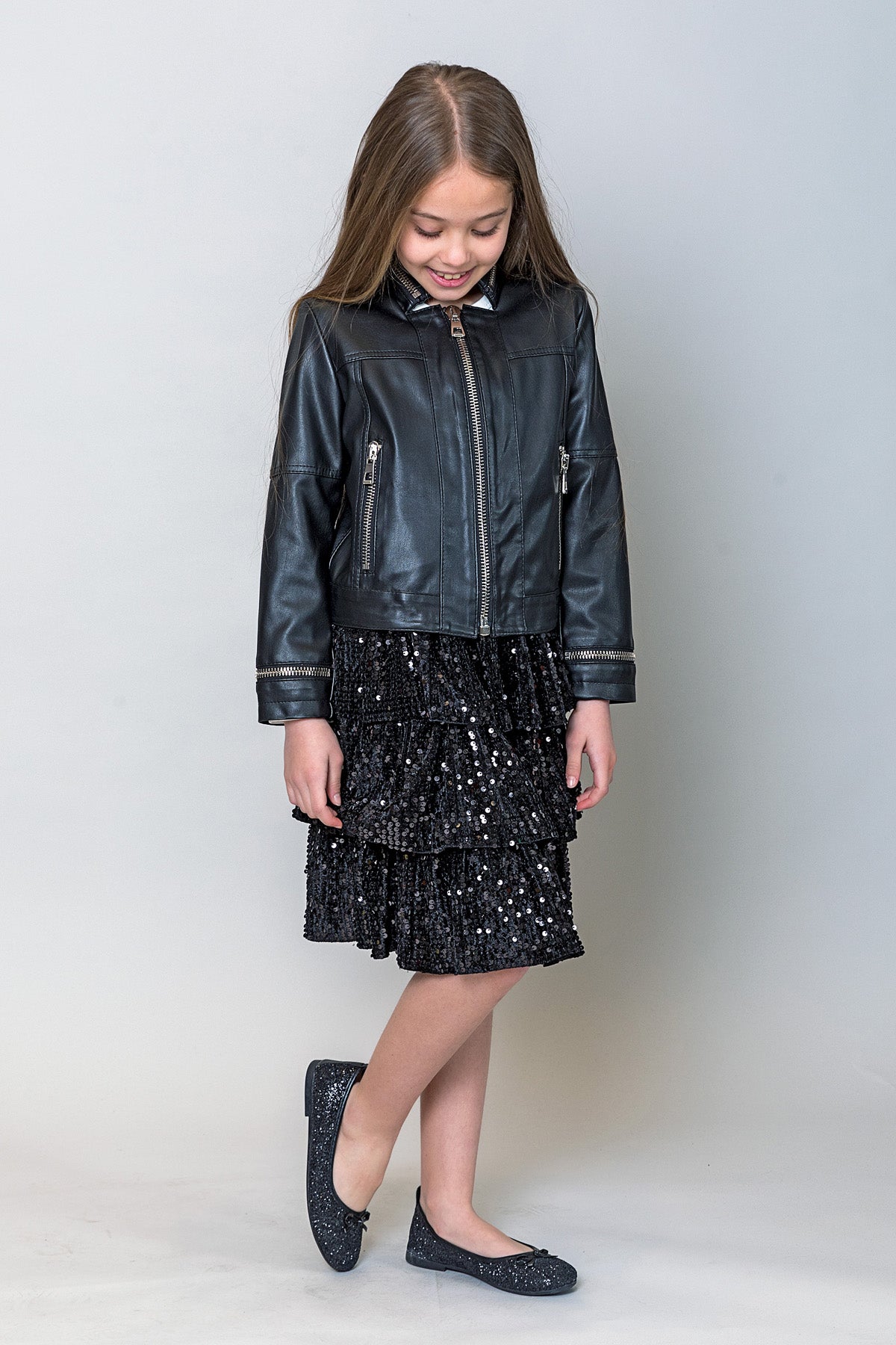 InCity Kids Kız Çocuk Beli Lastikli Fırfırlı Payetli Etek