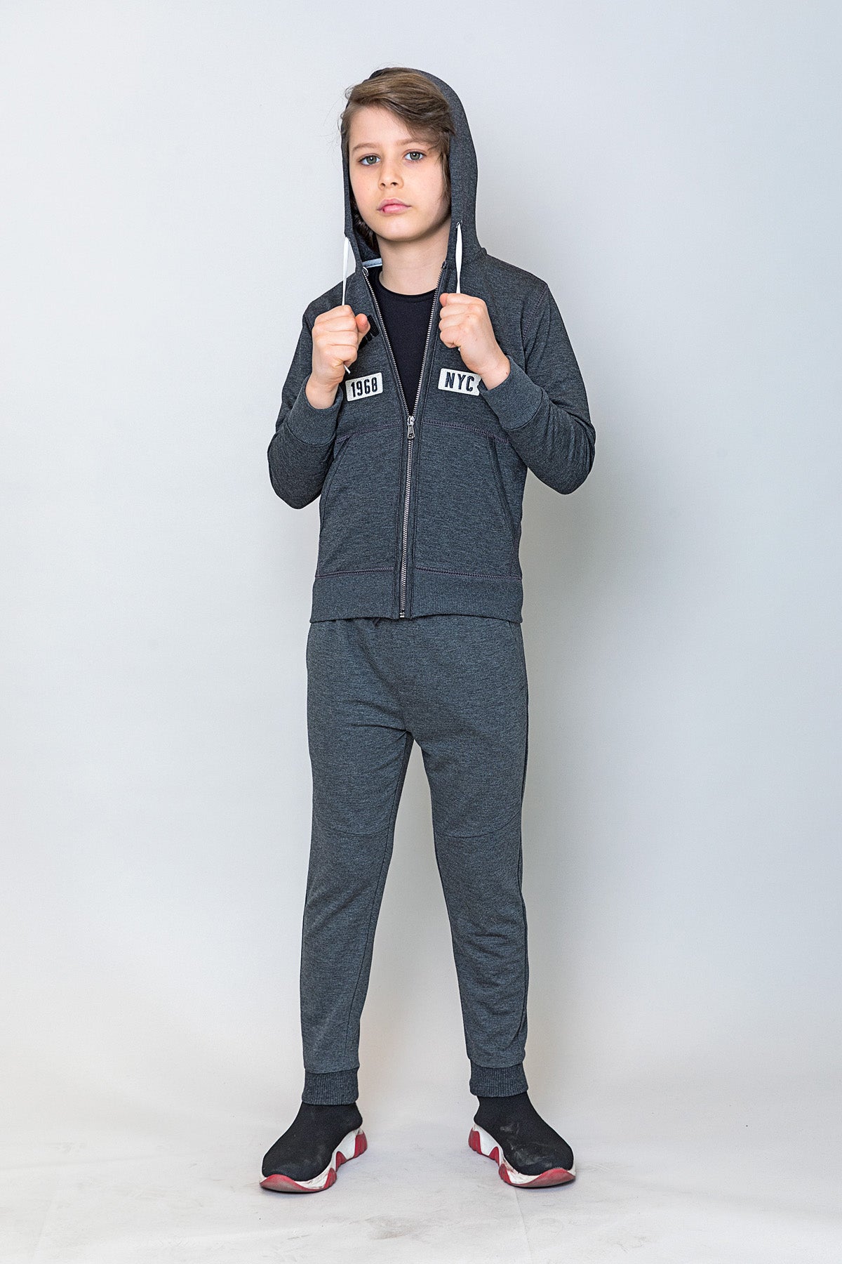 InCity Kids Erkek Çocuk NYC Nakışlı Fermuarlı Kapüşonlu Sweatshirt