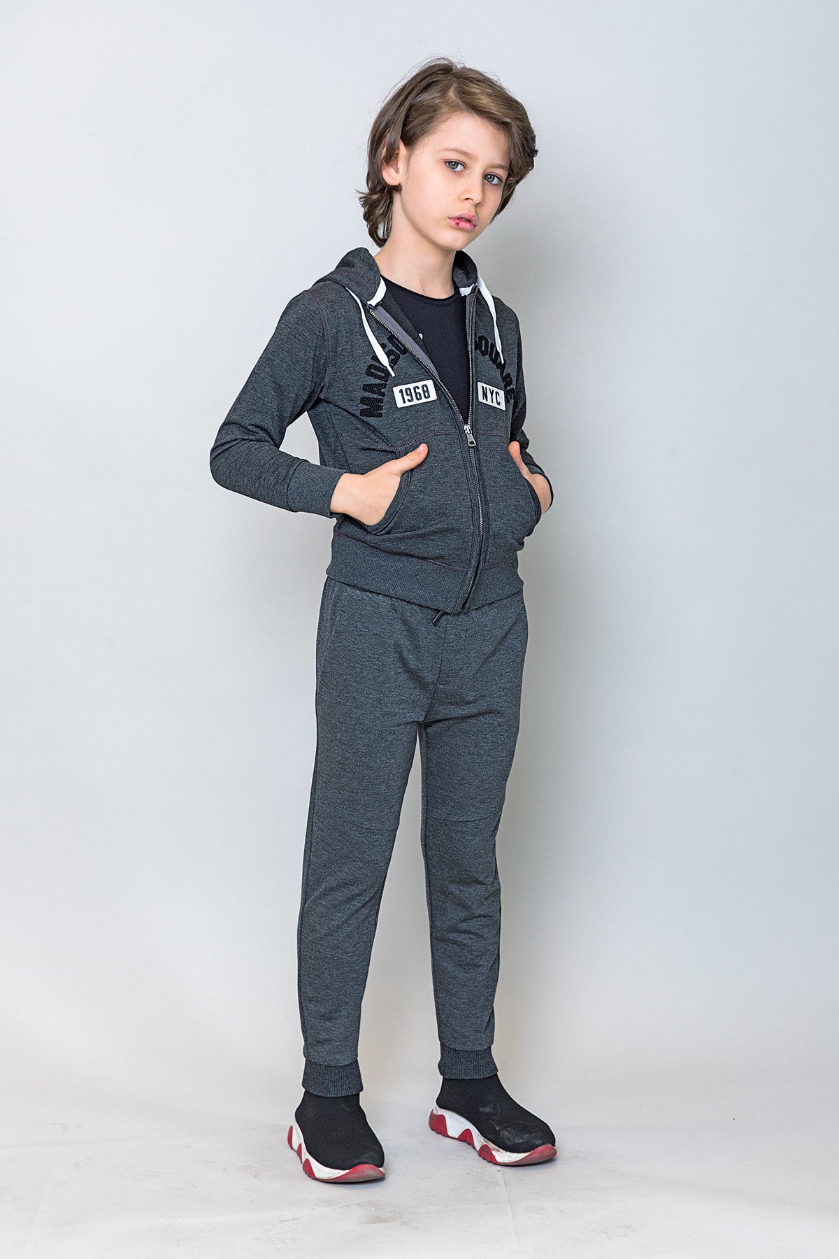 InCity Kids Erkek Çocuk NYC Nakışlı Fermuarlı Kapüşonlu Sweatshirt