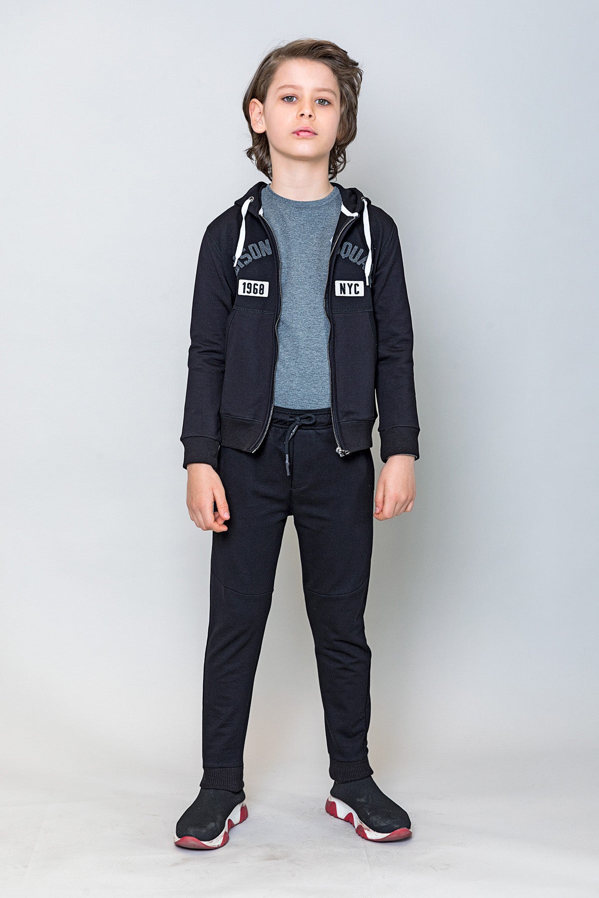 InCity Kids Erkek Çocuk NYC Nakışlı Fermuarlı Kapüşonlu Sweatshirt